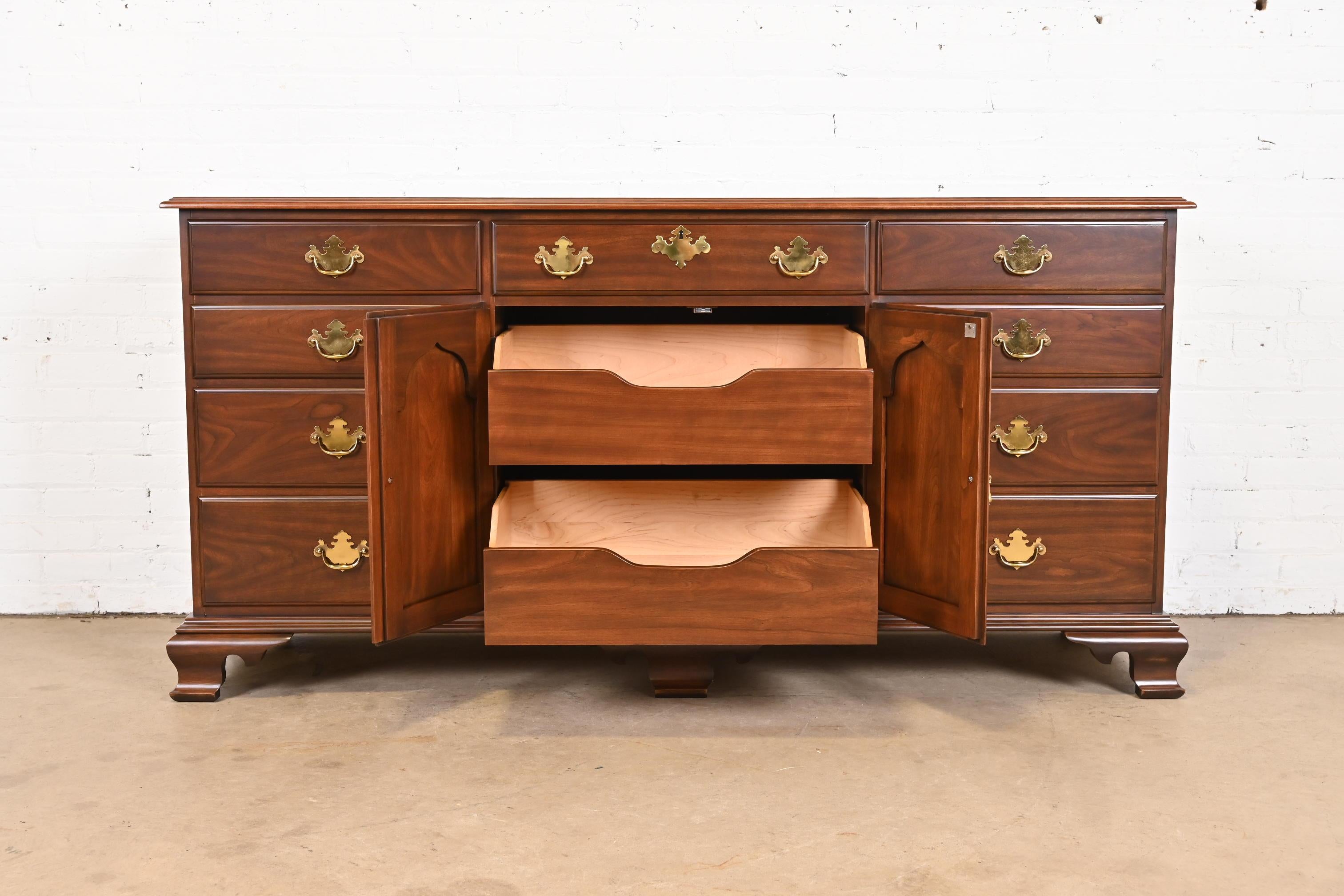Harden Furniture Georgian Solid Cherry Wood Long Dresser, Newly Restored For Sale 4