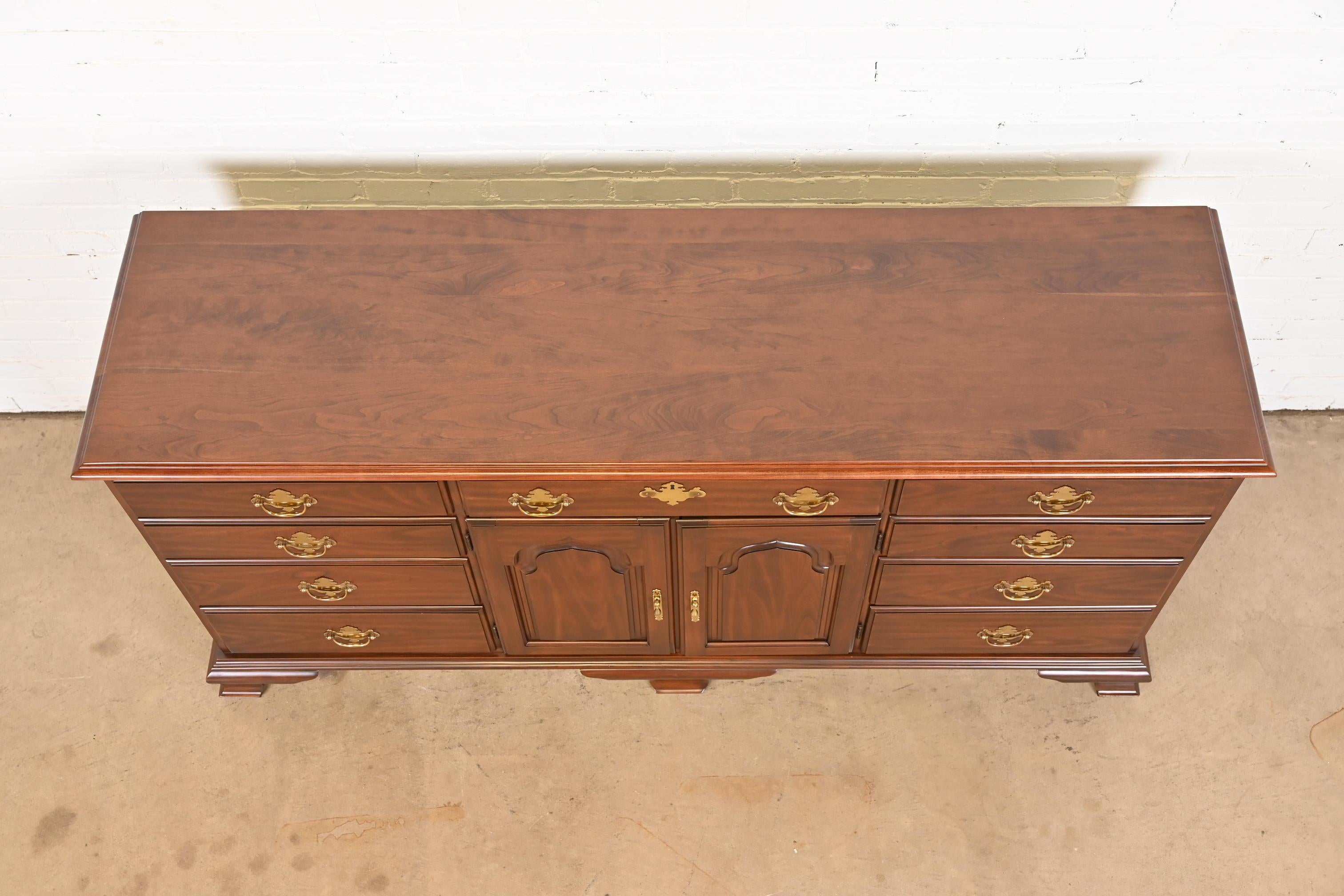 Harden Furniture Georgian Solid Cherry Wood Long Dresser, Newly Restored For Sale 5