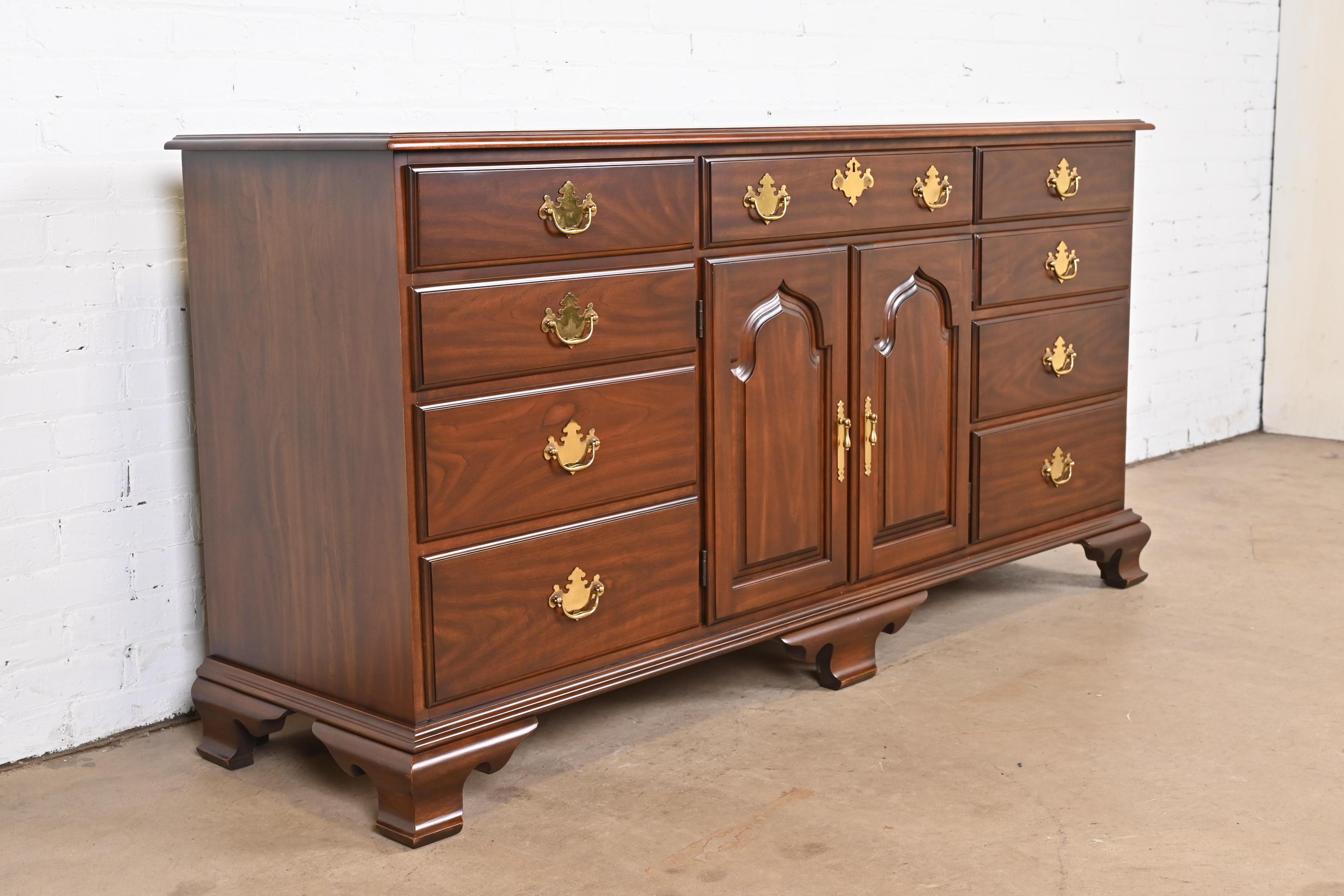 American Harden Furniture Georgian Solid Cherry Wood Long Dresser, Newly Restored For Sale