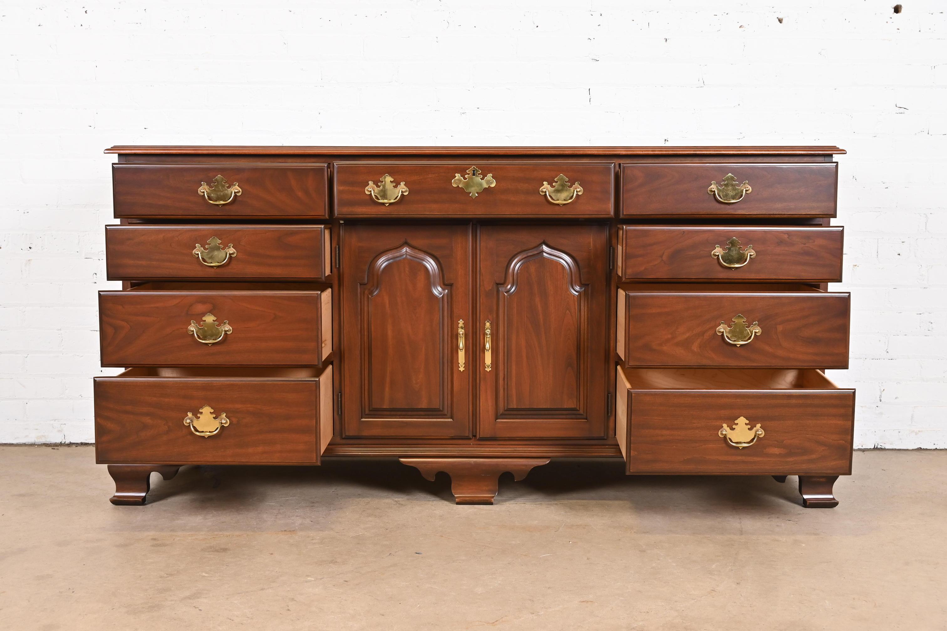 20th Century Harden Furniture Georgian Solid Cherry Wood Long Dresser, Newly Restored For Sale