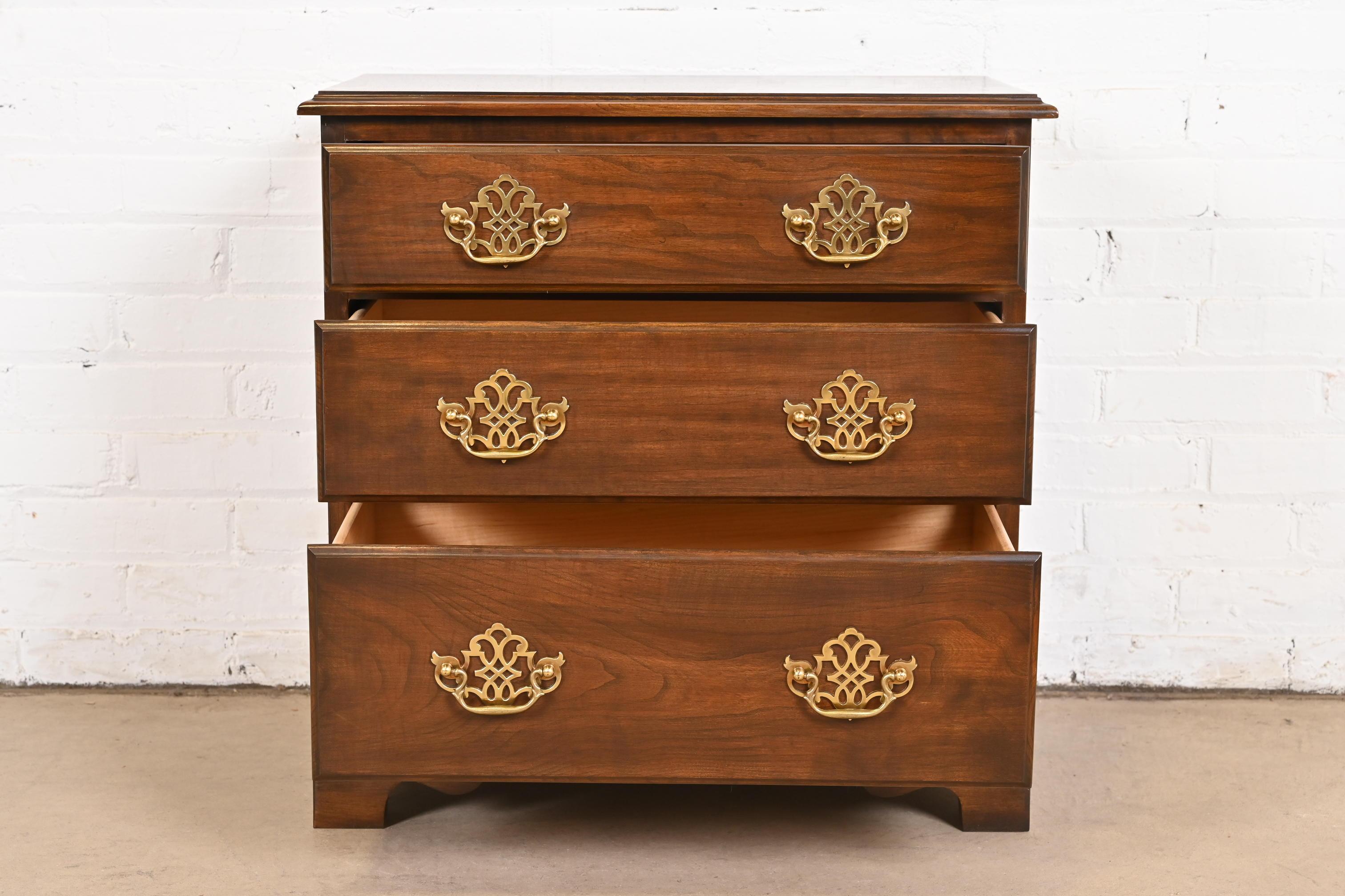 Brass Harden Furniture Georgian Solid Cherry Wood Three-Drawer Bedside Chest For Sale