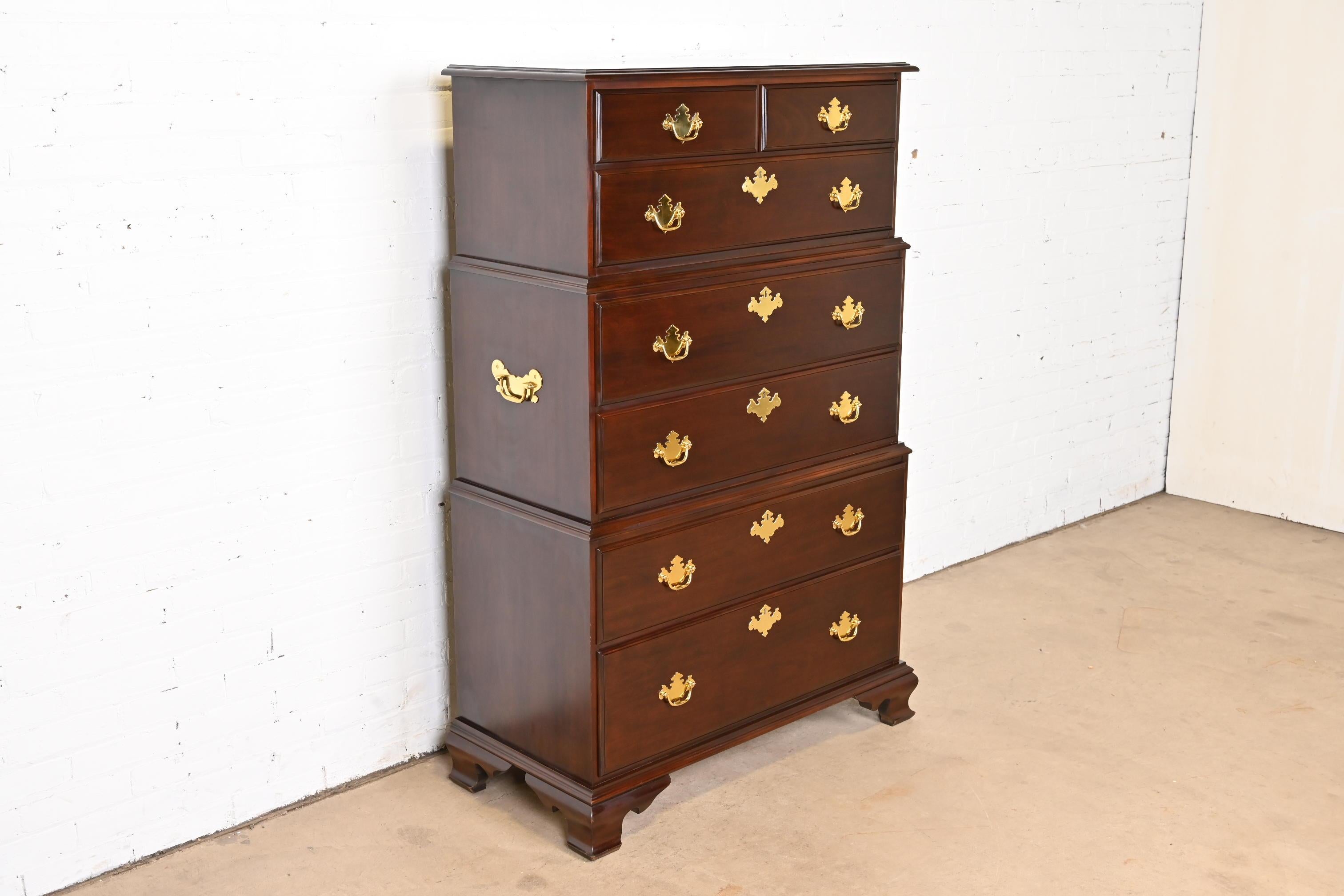 20th Century Harden Furniture Georgian Solid Mahogany Triple Chest-On-Chest Highboy Dresser