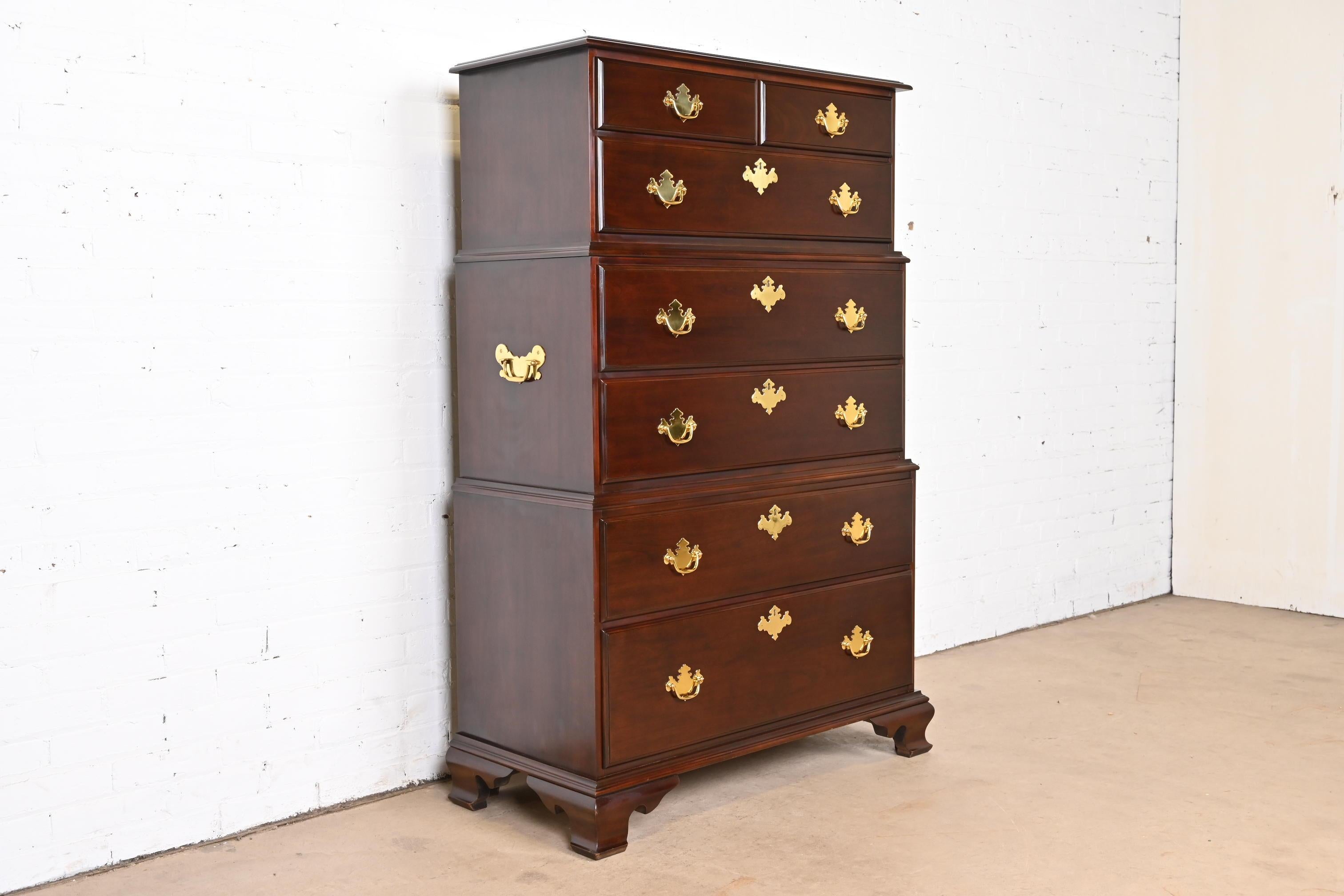 Brass Harden Furniture Georgian Solid Mahogany Triple Chest-On-Chest Highboy Dresser