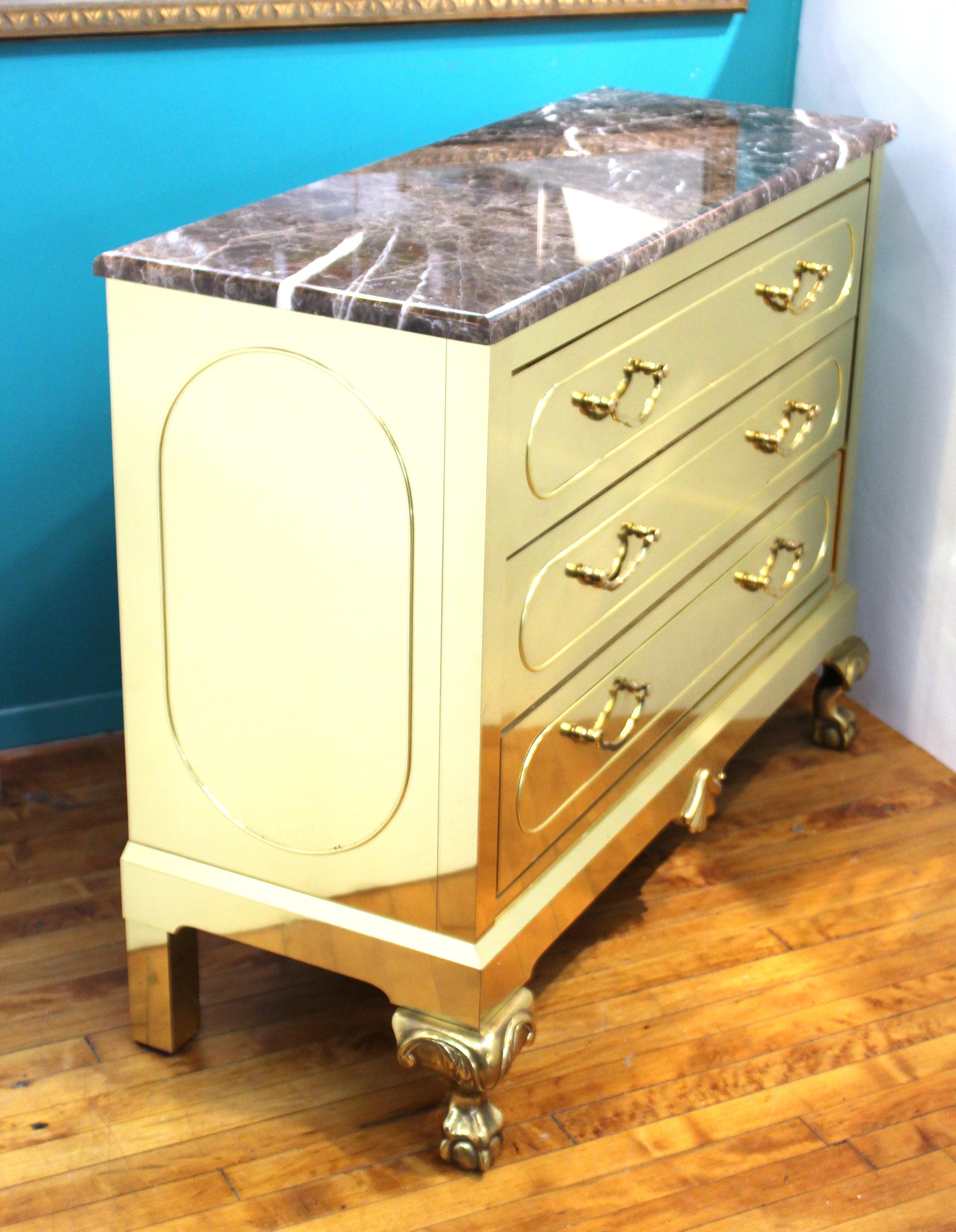 American Harden Furniture Modern Brass-Clad Chest of Drawers with Marble Top