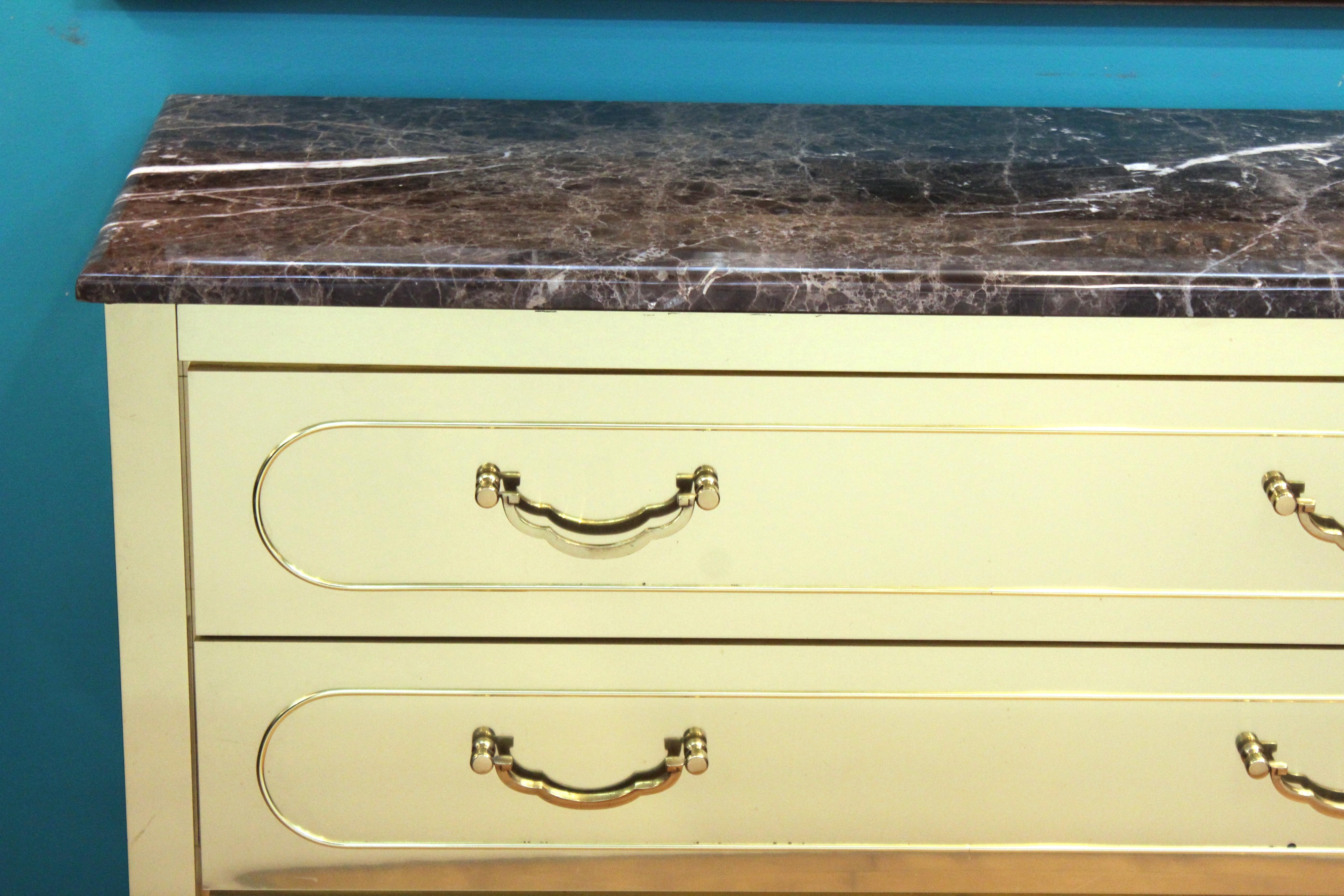 Harden Furniture Modern Brass-Clad Chest of Drawers with Marble Top In Good Condition In New York, NY