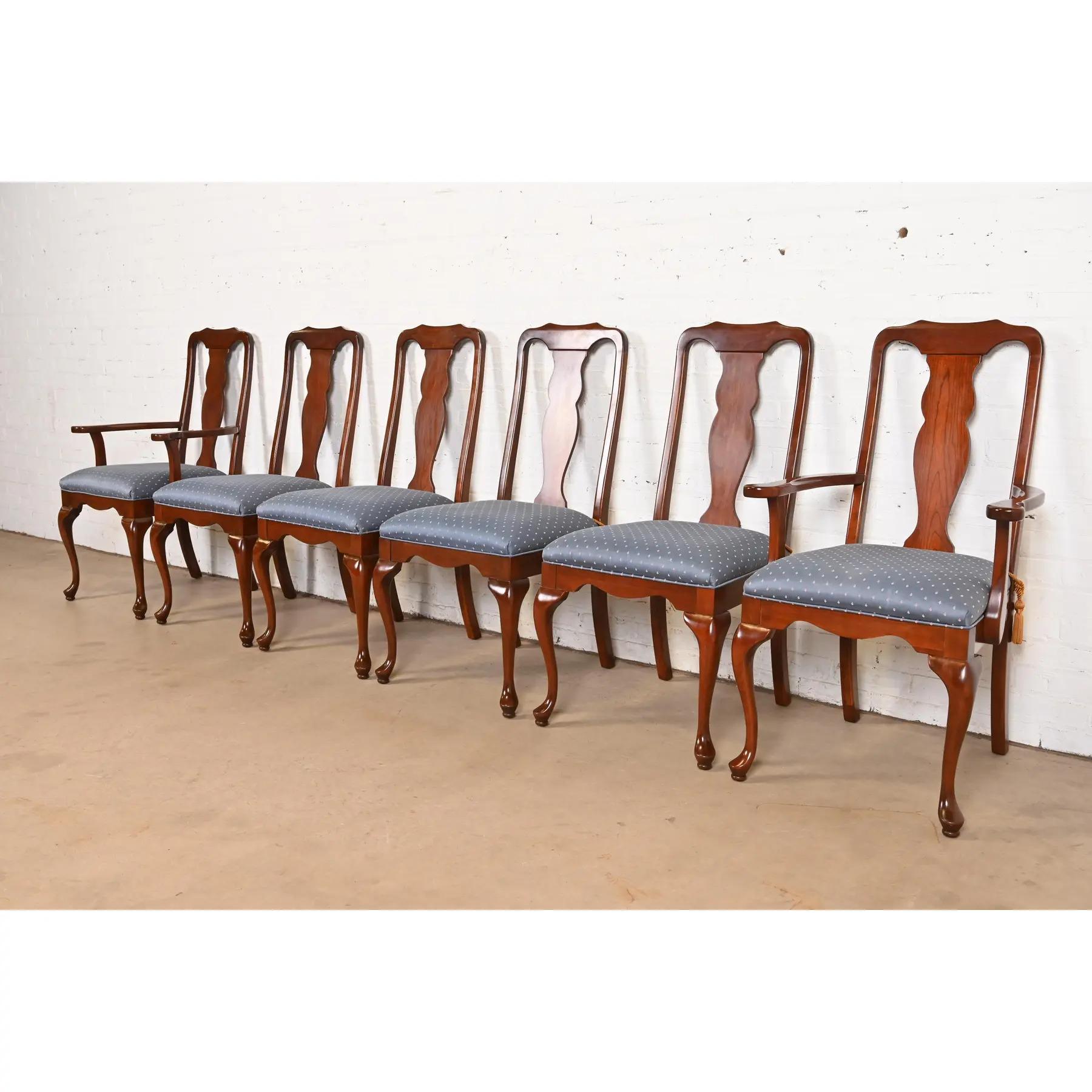 Harden Furniture Queen Anne Solid Cherry Wood Armchairs or Dining Captain Chairs For Sale 7
