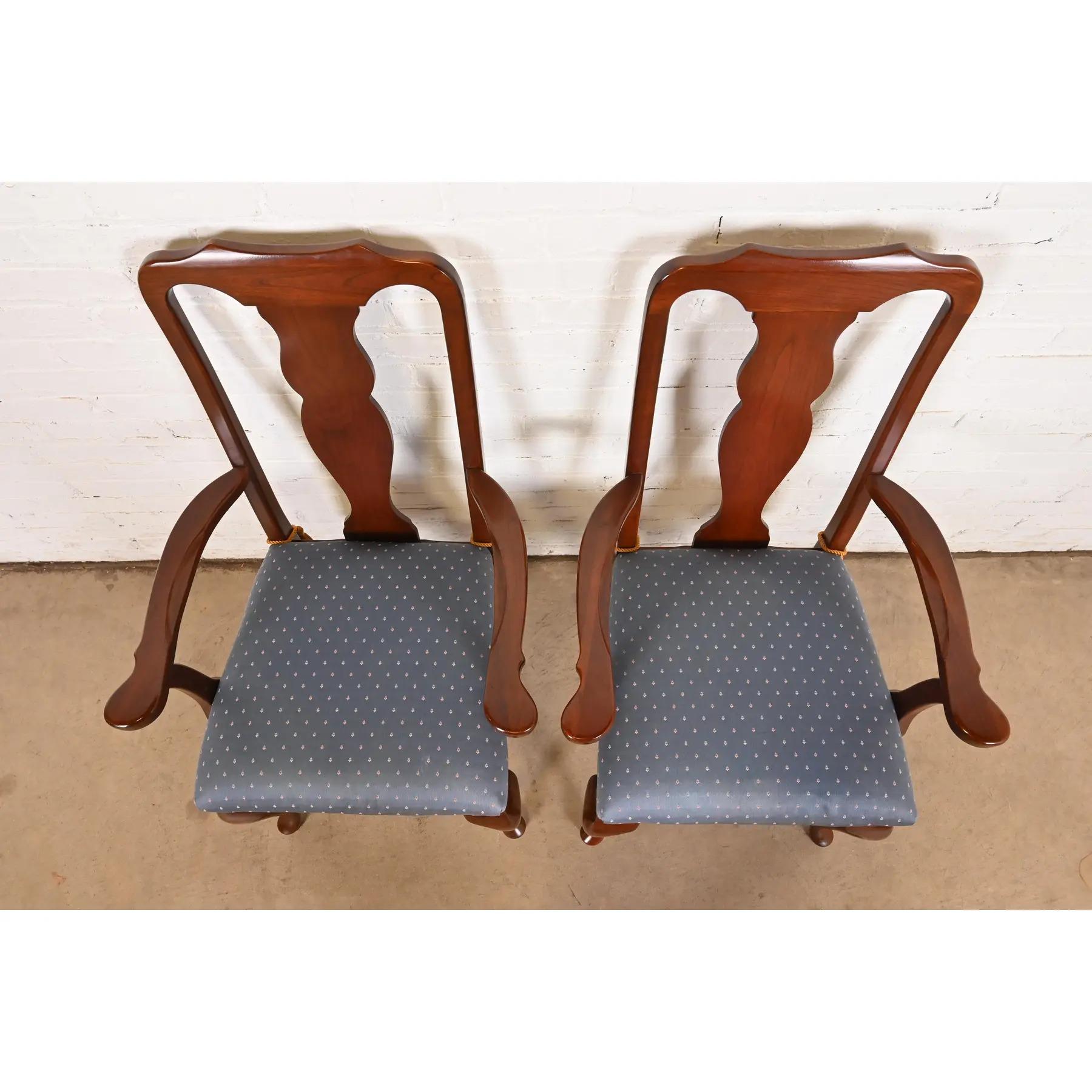Upholstery Harden Furniture Queen Anne Solid Cherry Wood Armchairs or Dining Captain Chairs For Sale
