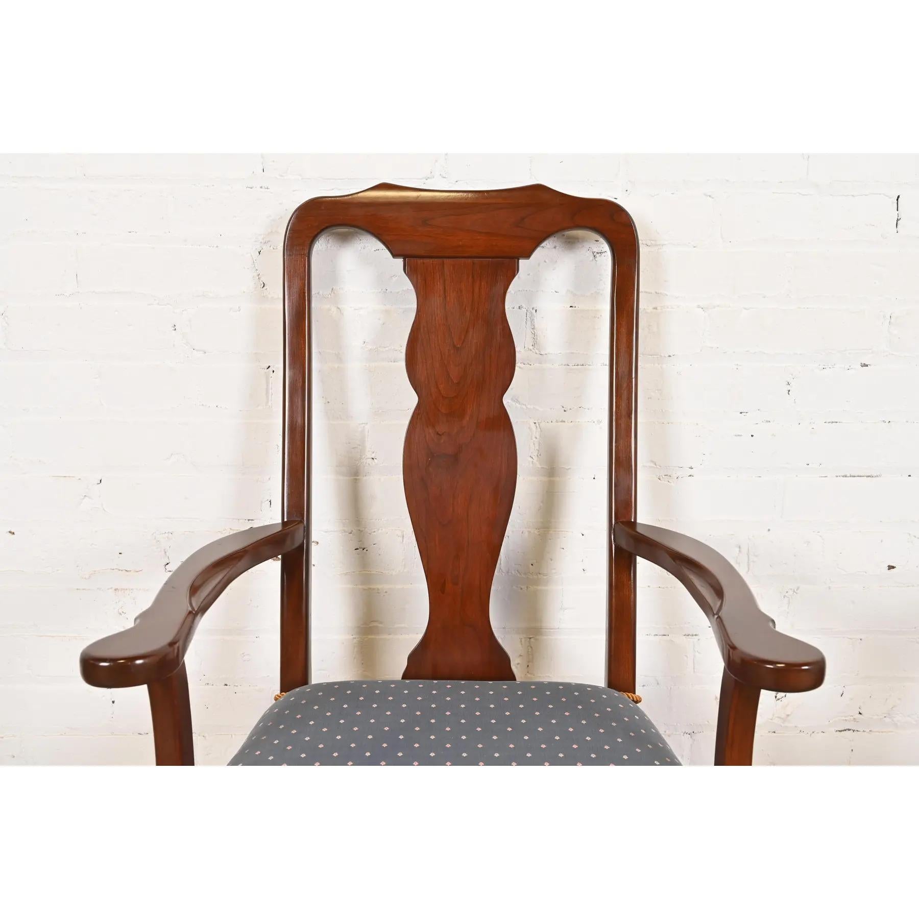 Harden Furniture Queen Anne Solid Cherry Wood Armchairs or Dining Captain Chairs For Sale 1