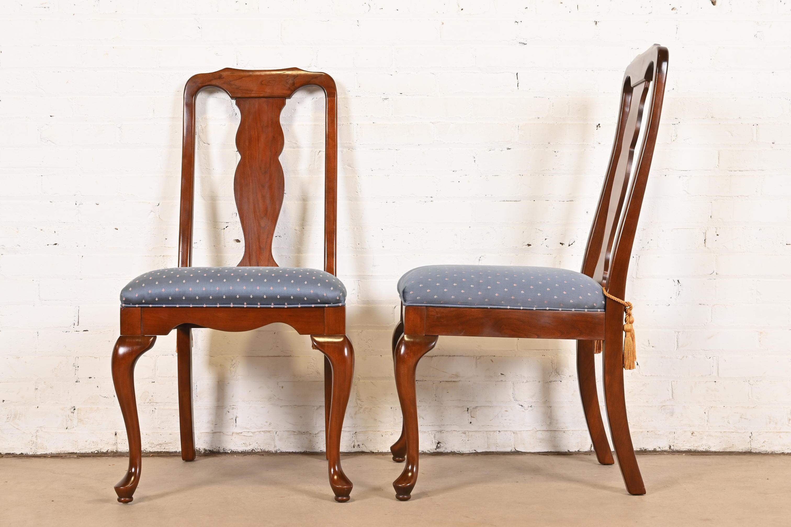 Upholstery Harden Furniture Queen Anne Solid Cherry Wood Dining Chairs, Set of Six For Sale