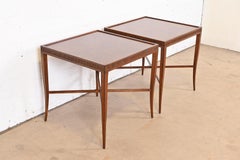 Harden Furniture Regency Inlaid Starburst Parquetry Cherry Wood Side Tables