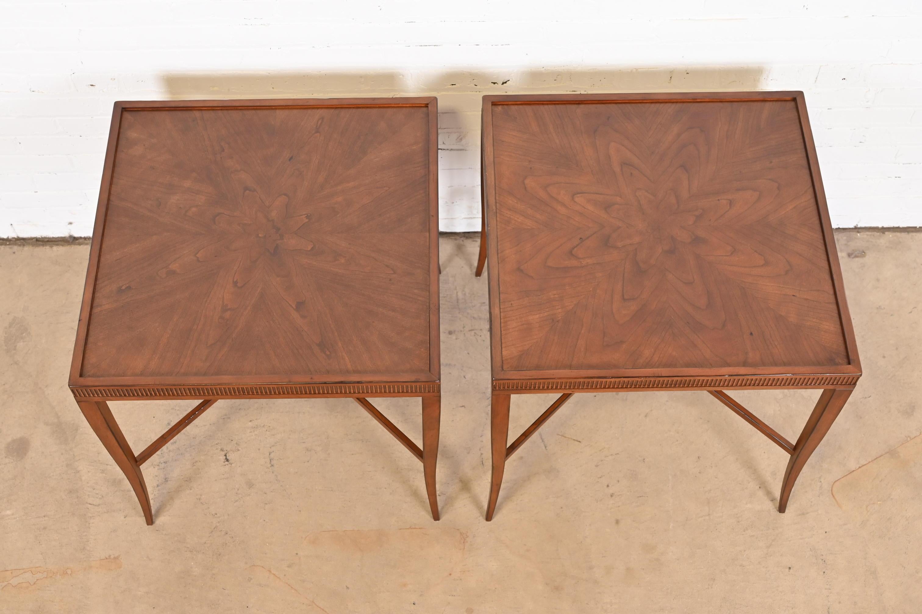 Harden Furniture Regency Inlaid Starburst Parquetry Cherry Wood Side Tables 1