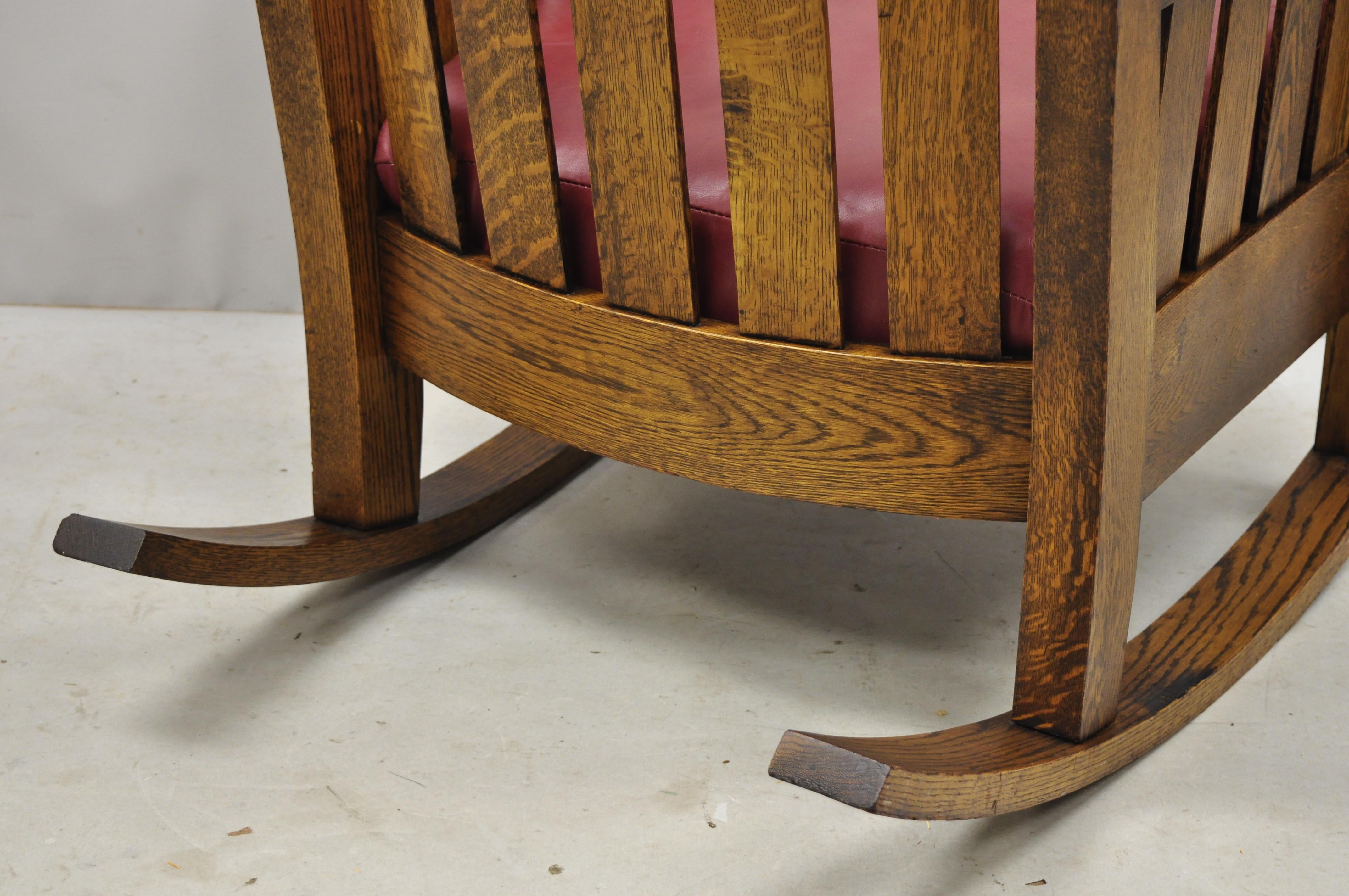Leather Harden Mission Oak Arts & Crafts Stickley Style Rocking Chair Rocker Armchair
