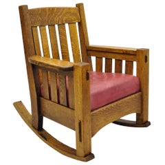 Antique Harden Mission Oak Arts & Crafts Stickley Style Rocking Chair Rocker Armchair