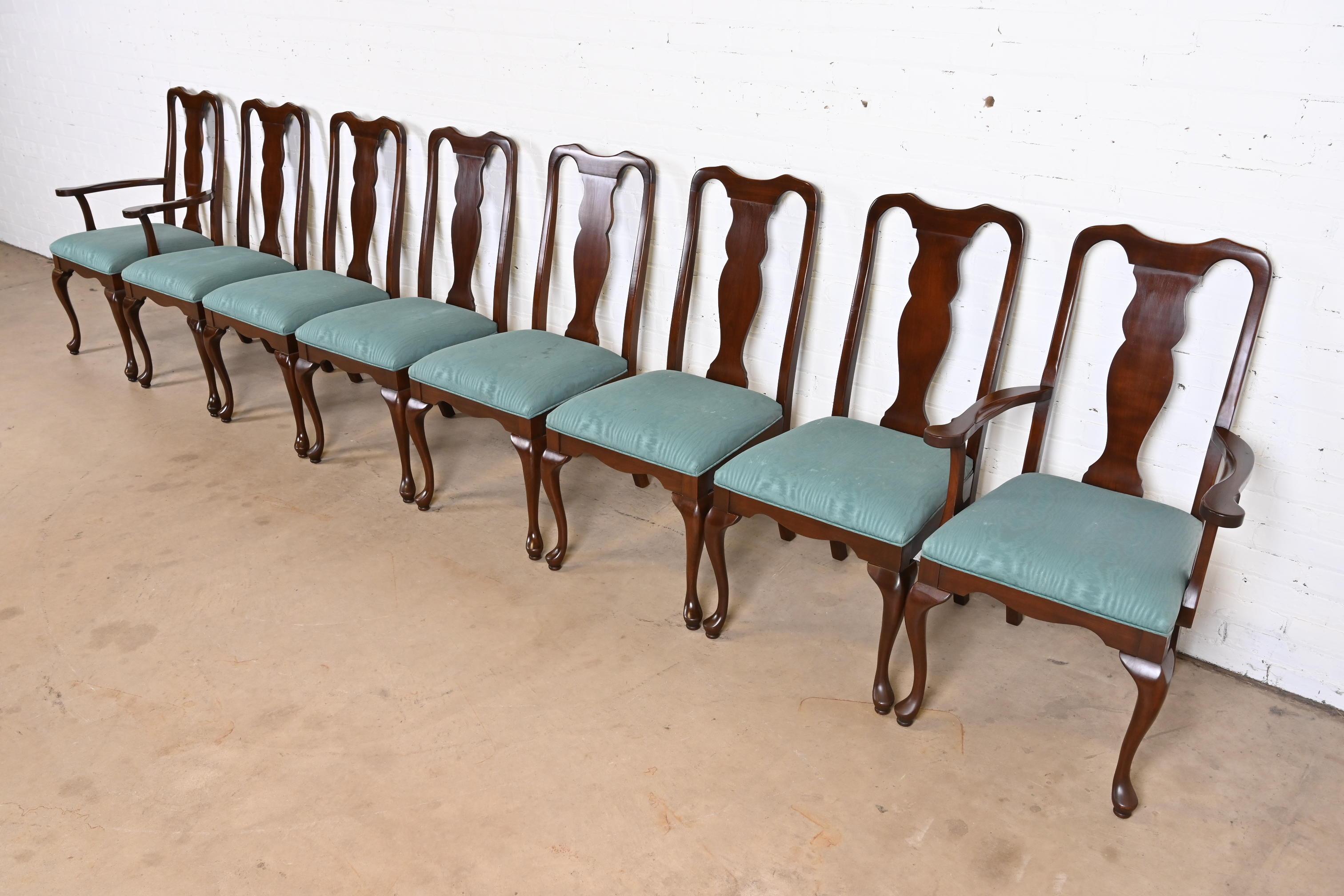American Harden Queen Anne Solid Cherry Wood Dining Chairs, Set of Eight