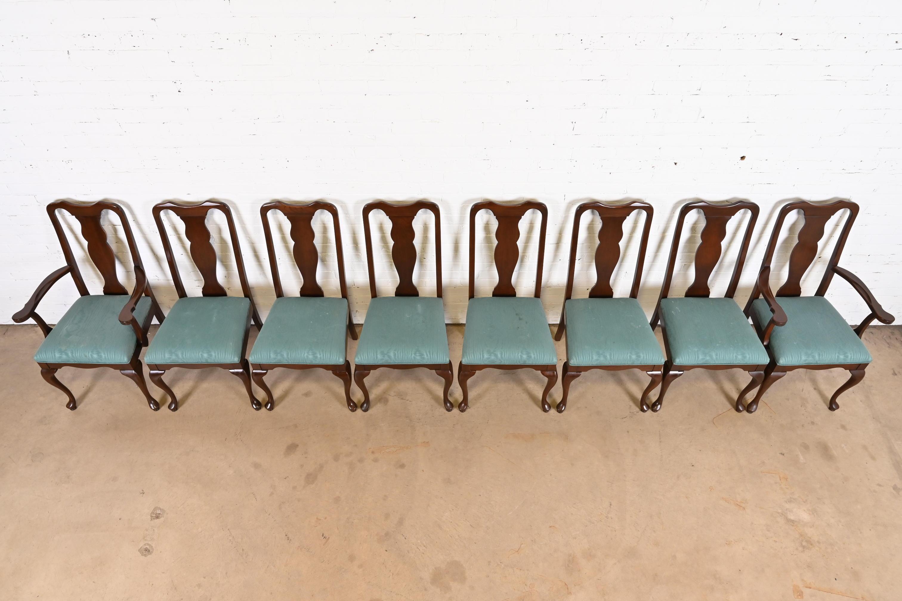 Upholstery Harden Queen Anne Solid Cherry Wood Dining Chairs, Set of Eight
