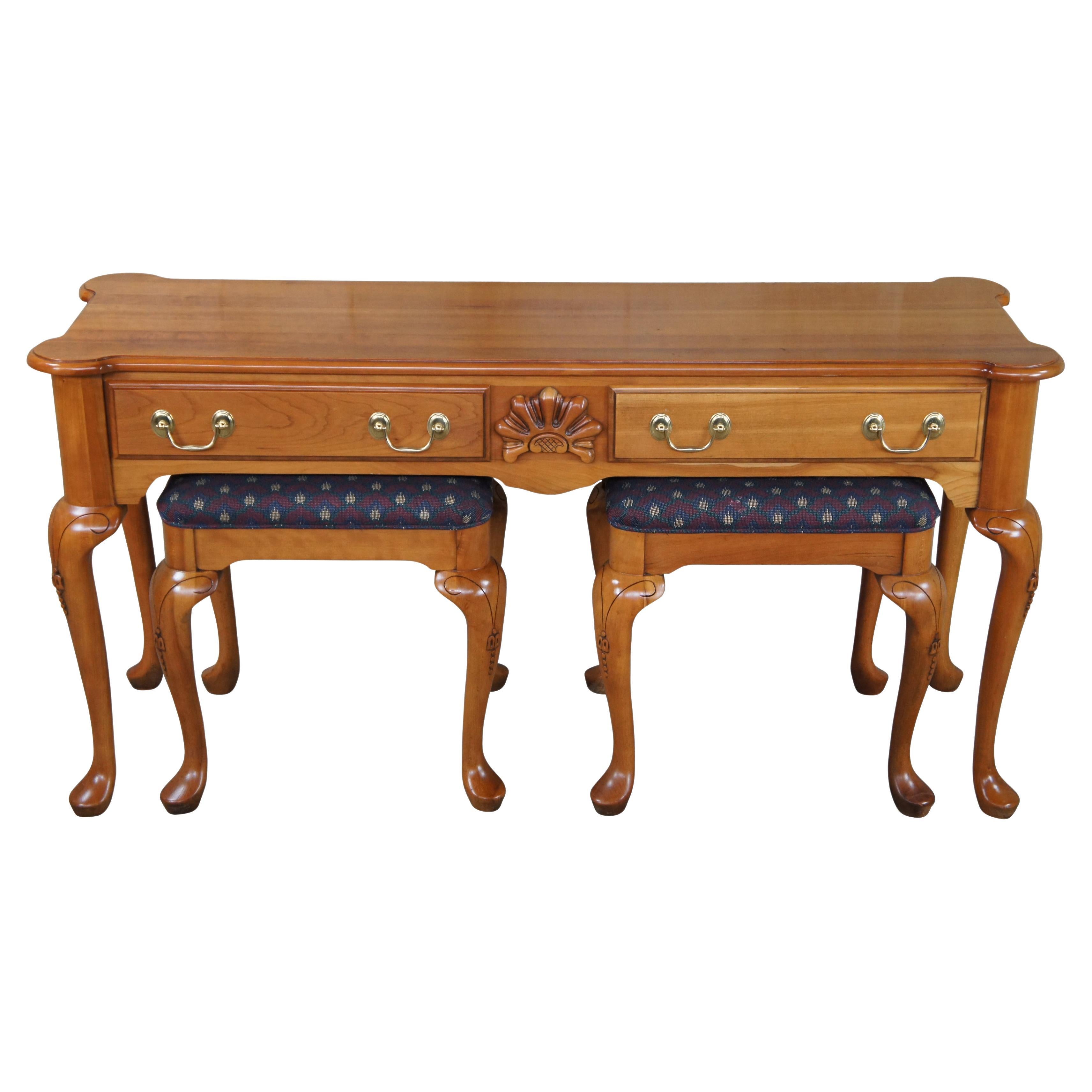 Harden Queen Anne Style Solid Cherry Sofa Console Table and Bench Stool Set  For Sale at 1stDibs | harden table, solid cherry by harden, queen anne  console table cherry finish