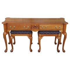 Used Harden Queen Anne Style Solid Cherry Sofa Console Table & Bench Stool Set