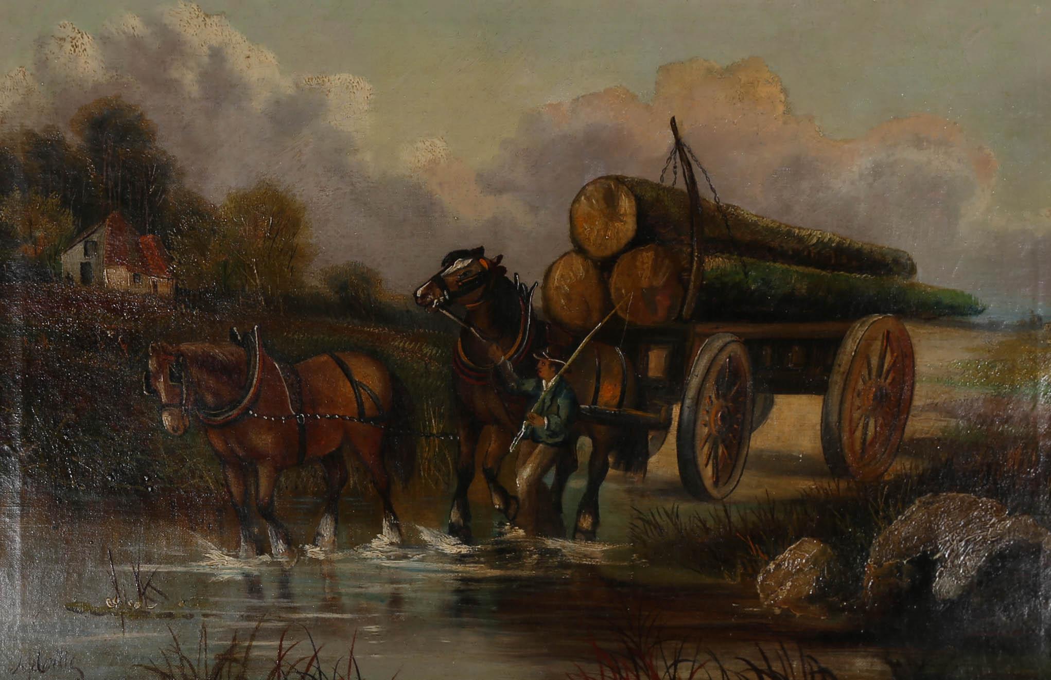 Harden Sidney Melville (1824-1894) - Mid 19th Century Oil, Hauling Timber For Sale 1