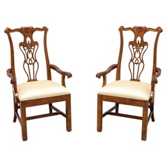 HARDEN Solid Cherry Chippendale Style Straight Leg Dining Armchairs - Pair