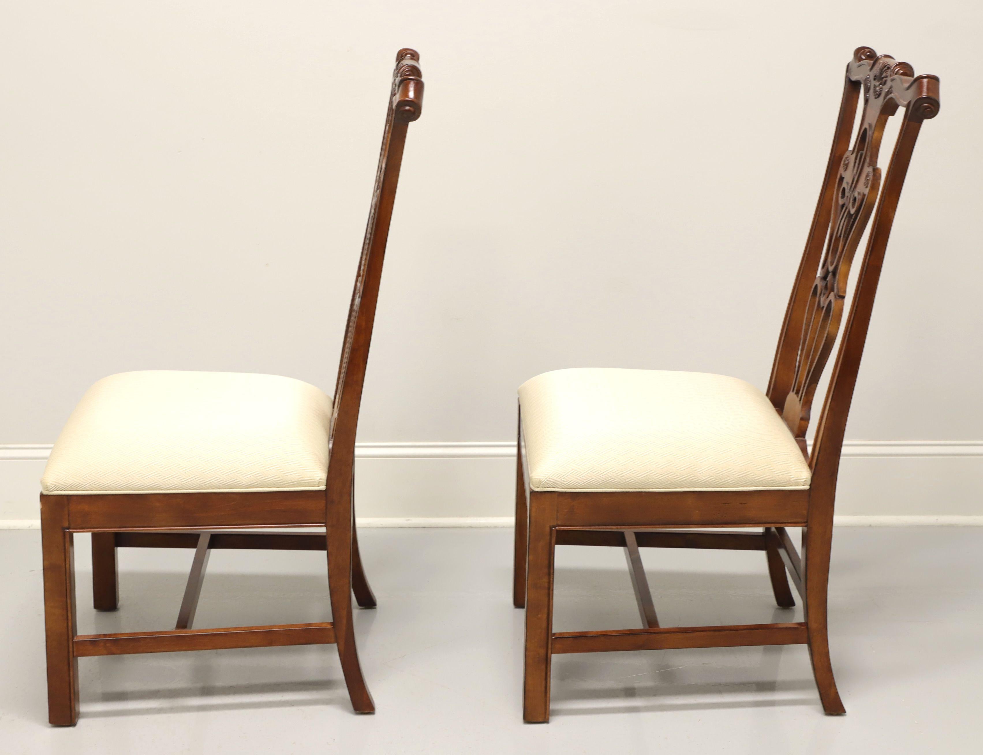 HARDEN Solid Cherry Chippendale Style Straight Leg Dining Side Chairs - Pair B In Excellent Condition In Charlotte, NC