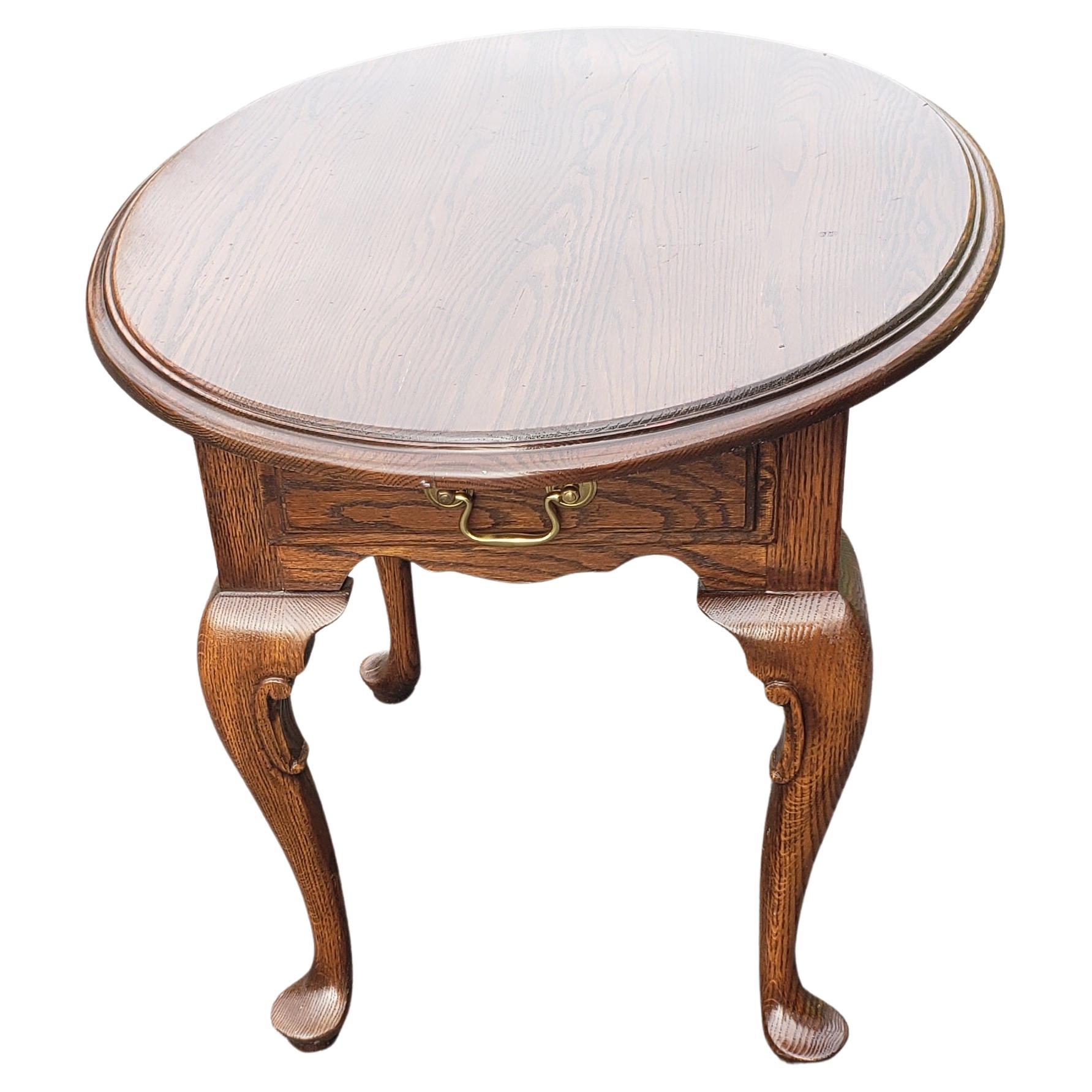Mid-Century Modern Harden Solid Oak Single Drawer Oval Side Table For Sale