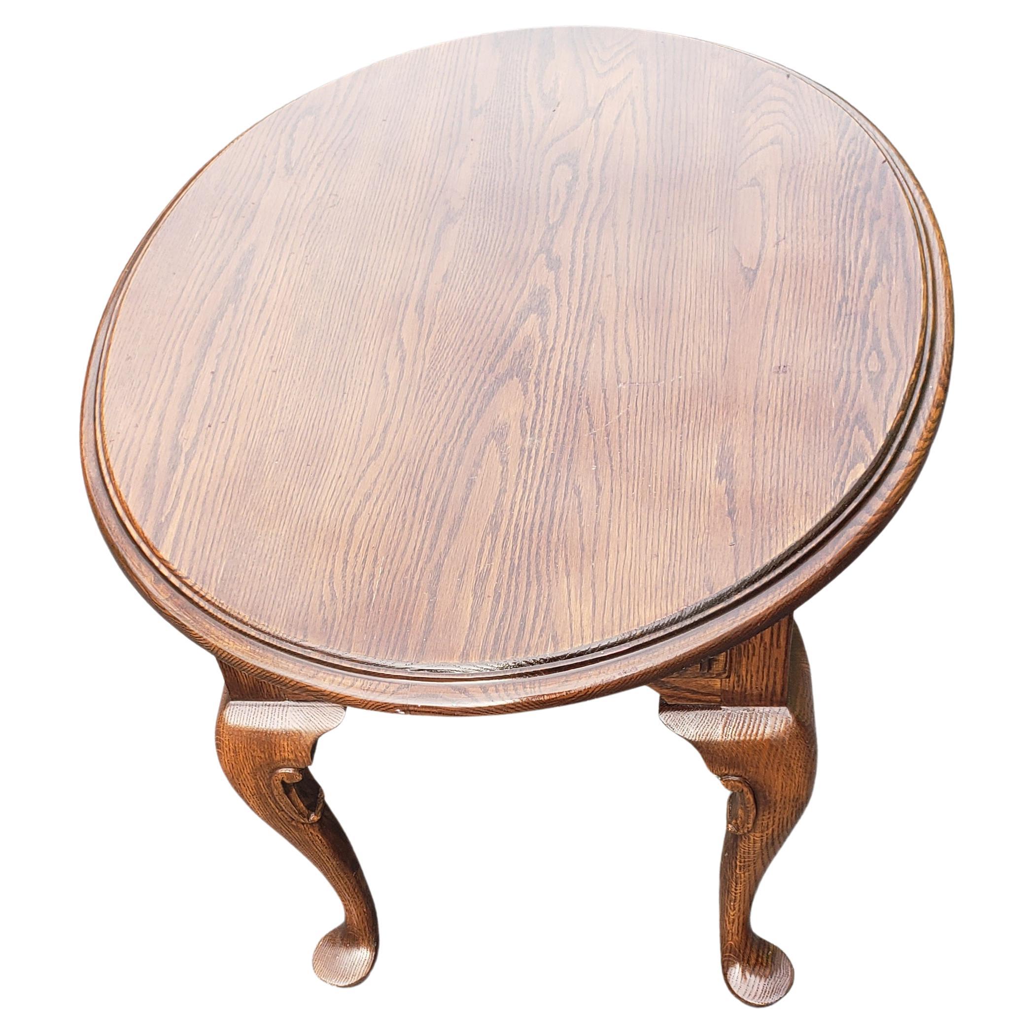 American Harden Solid Oak Single Drawer Oval Side Table For Sale