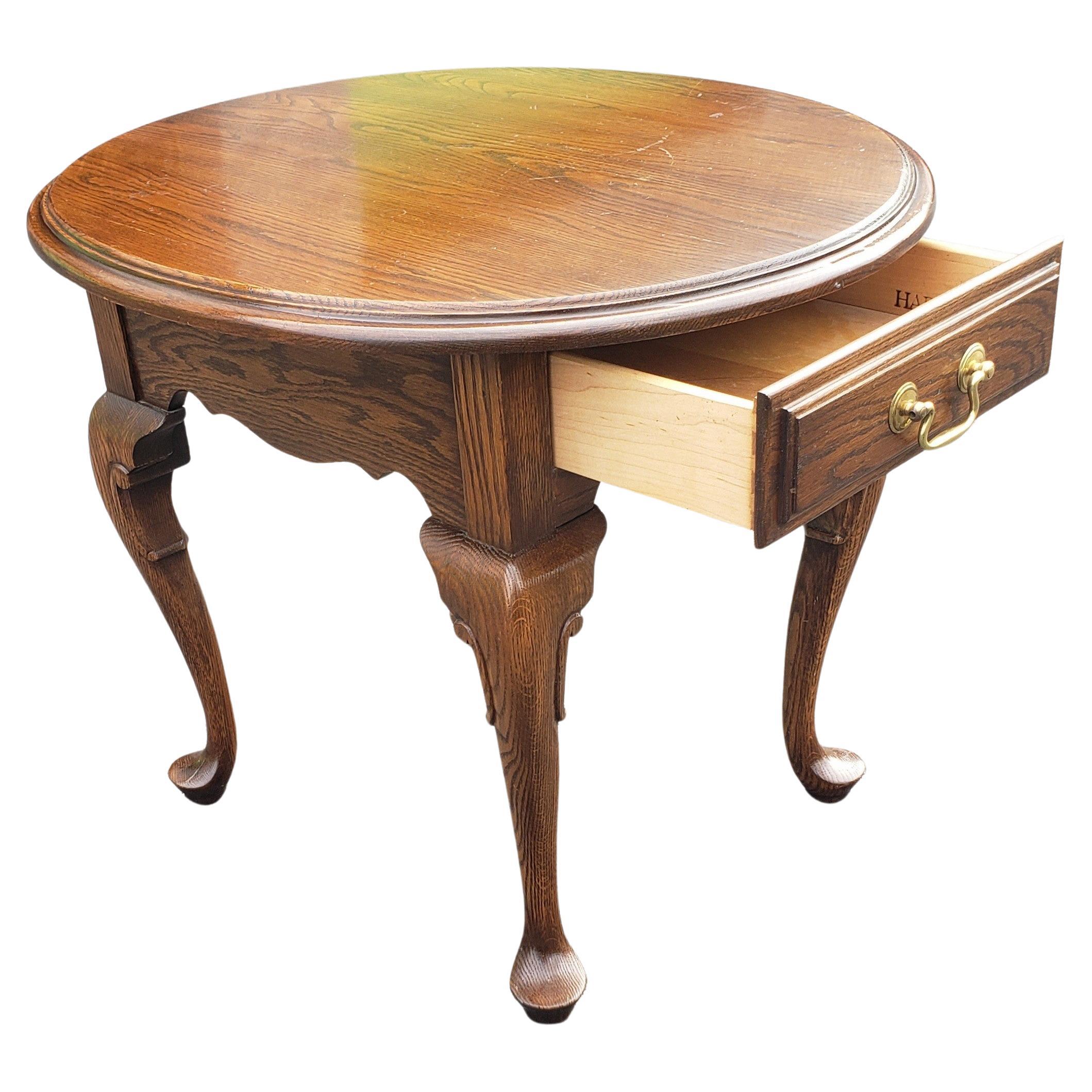 Woodwork Harden Solid Oak Single Drawer Oval Side Table For Sale