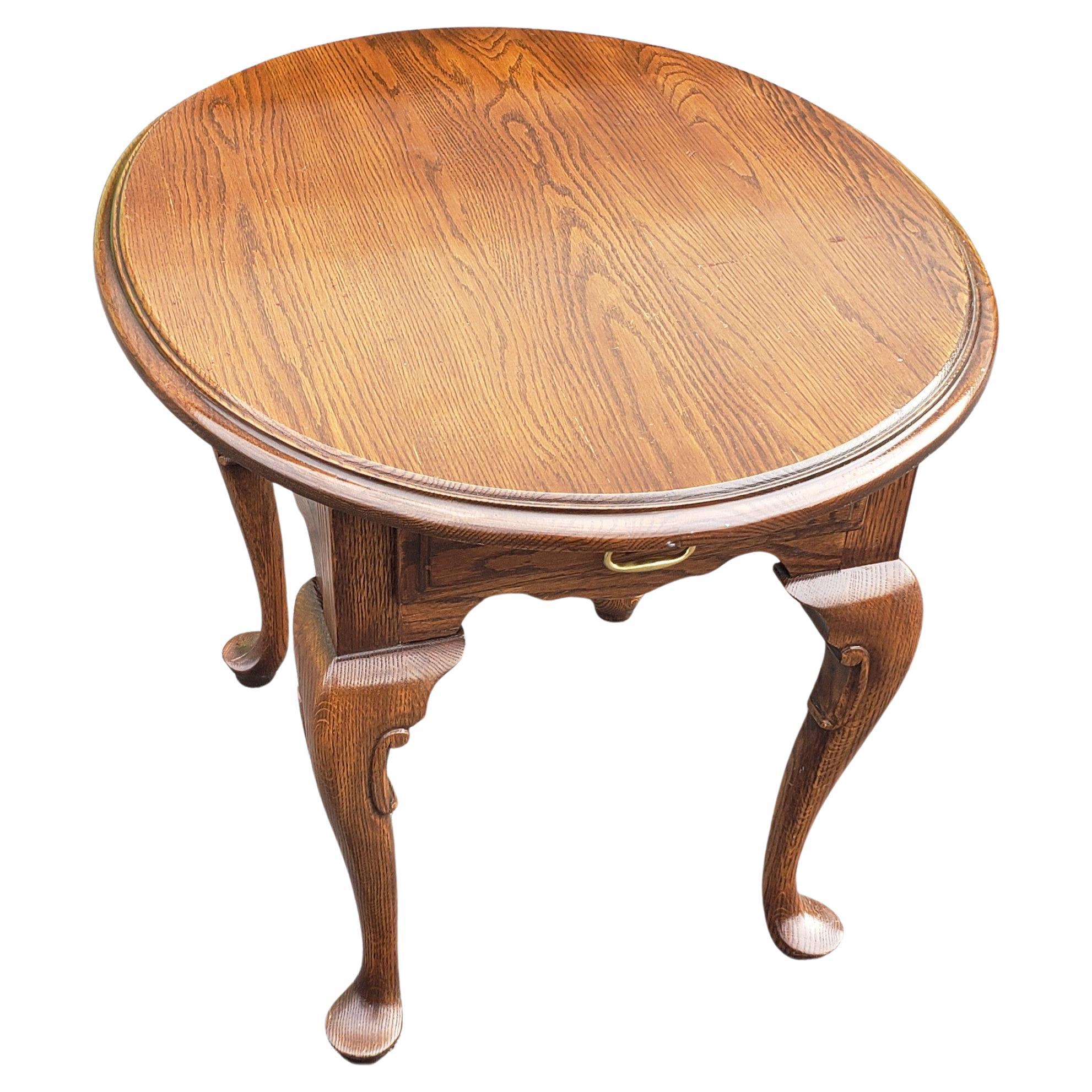 20th Century Harden Solid Oak Single Drawer Oval Side Table For Sale