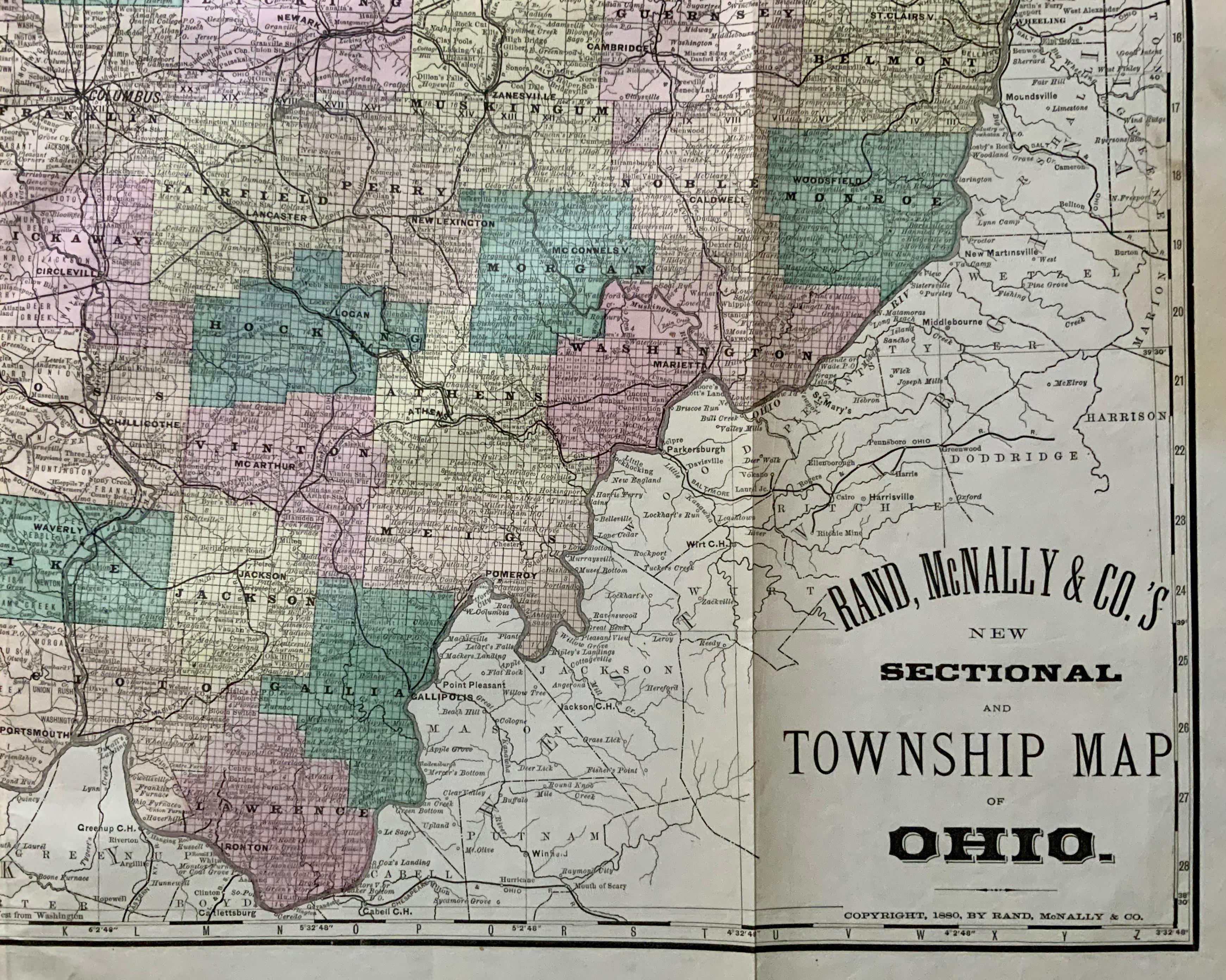 Carte de Hardesty, Sectional & Township de l'Ohio, très grande Bon état - En vente à Norwich, GB