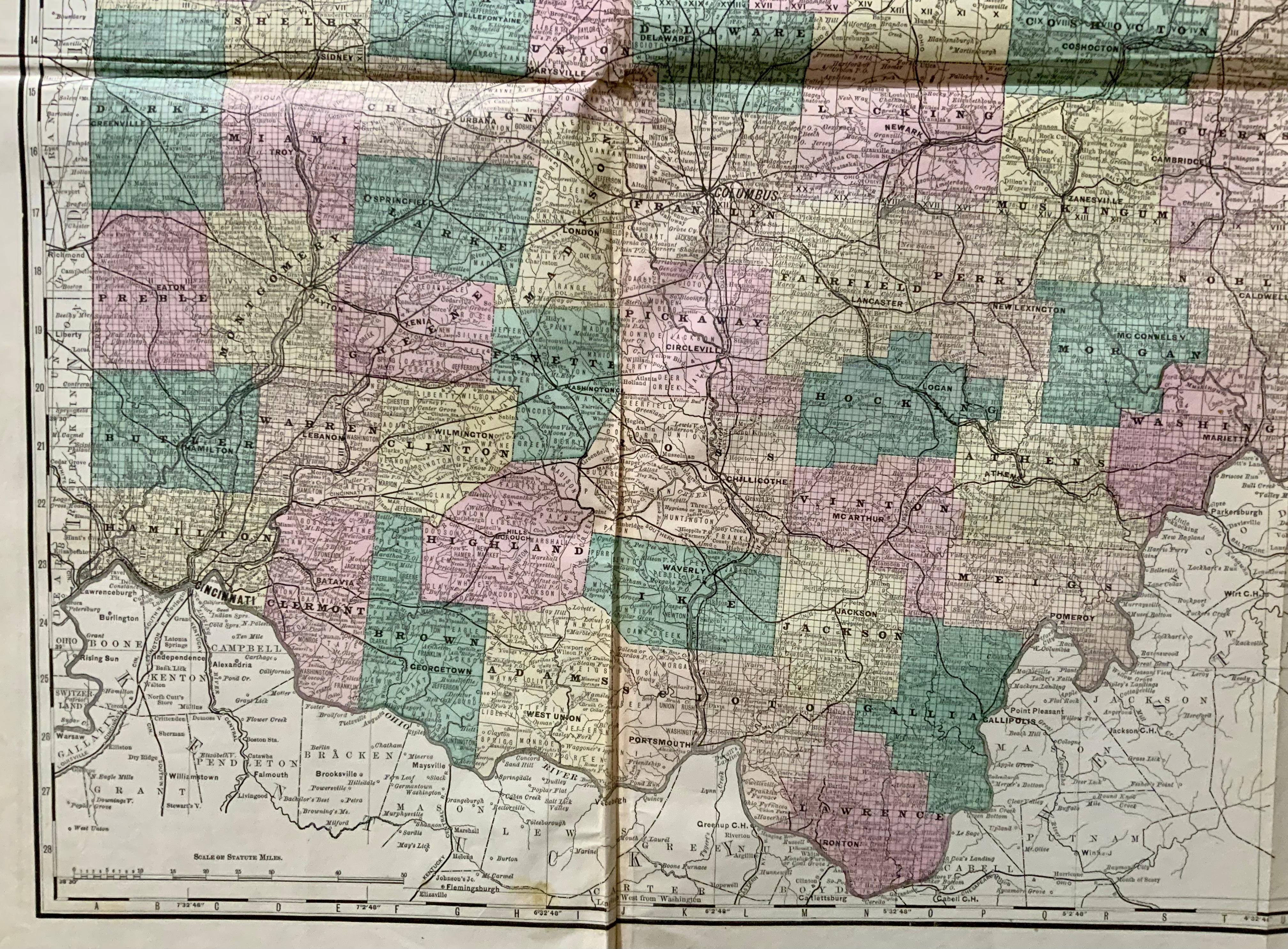 American Hardesty, Sectional & Township Map of Ohio, Very Large For Sale