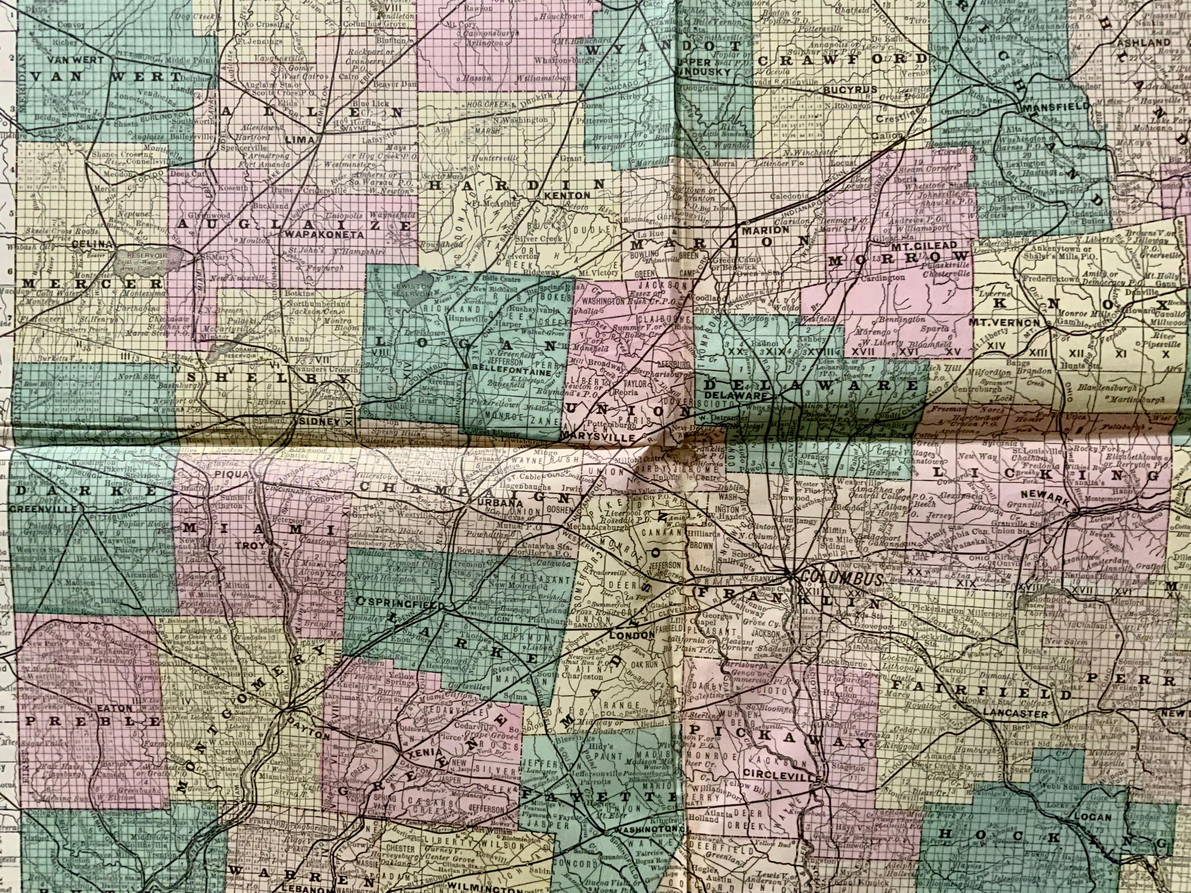 Hardesty, Sectional & Township Map of Ohio, Very Large In Good Condition For Sale In Norwich, GB