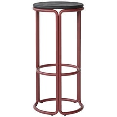 Tabouret de bar Hardie avec assise en bois et cadre en acier basque rouge