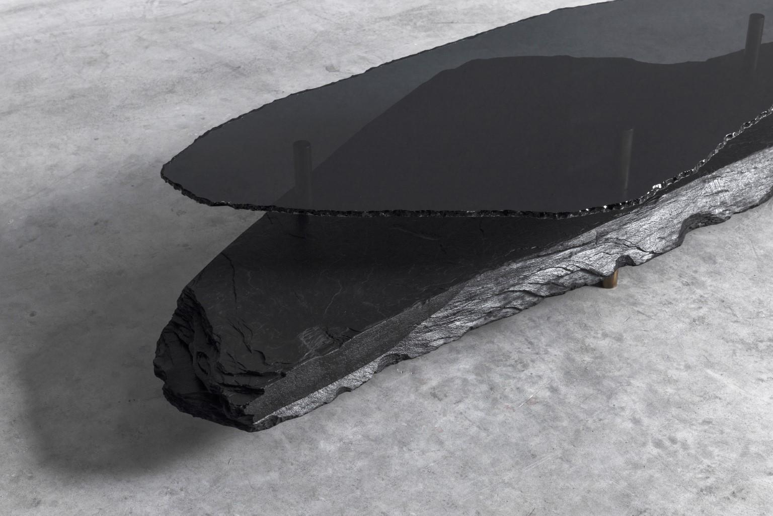 French Hardie Unique Slate Sculpted Coffee Table by Frederic Saulou