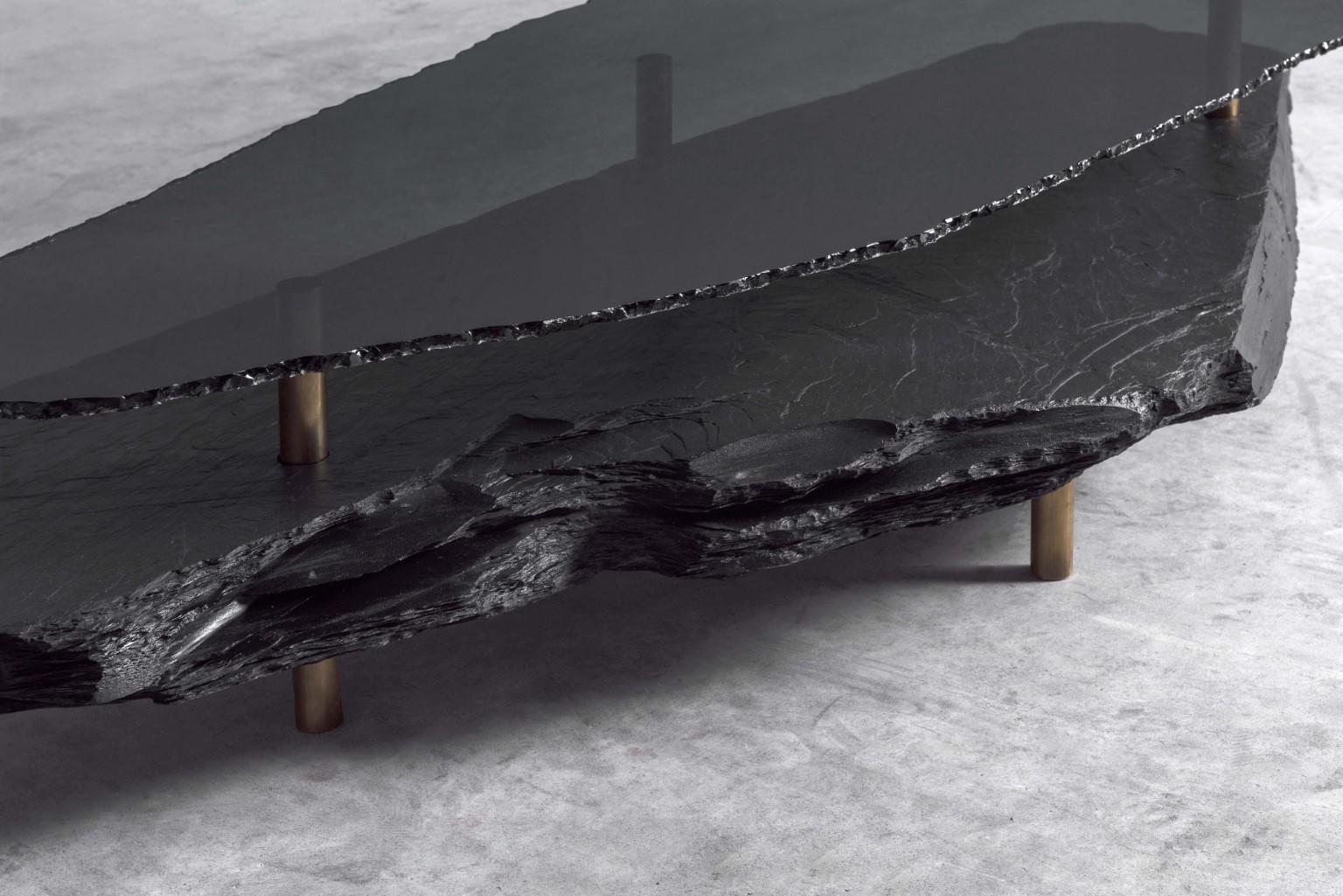 Hardie Unique Slate Sculpted Coffee Table by Frederic Saulou 2