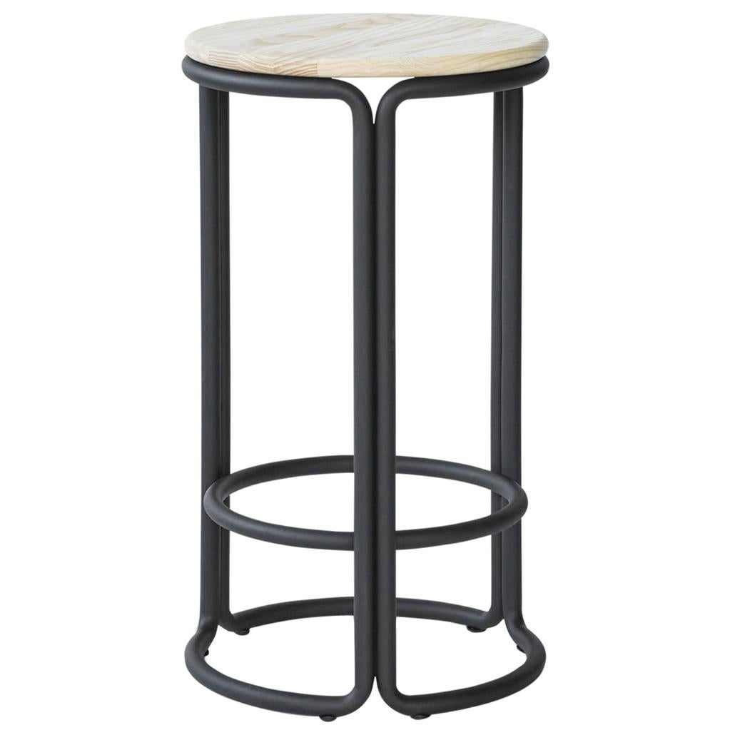 For Sale: Brown (Natural Ash) Hardie Wood Counter Stool with Wood Seat and Black Steel Frame