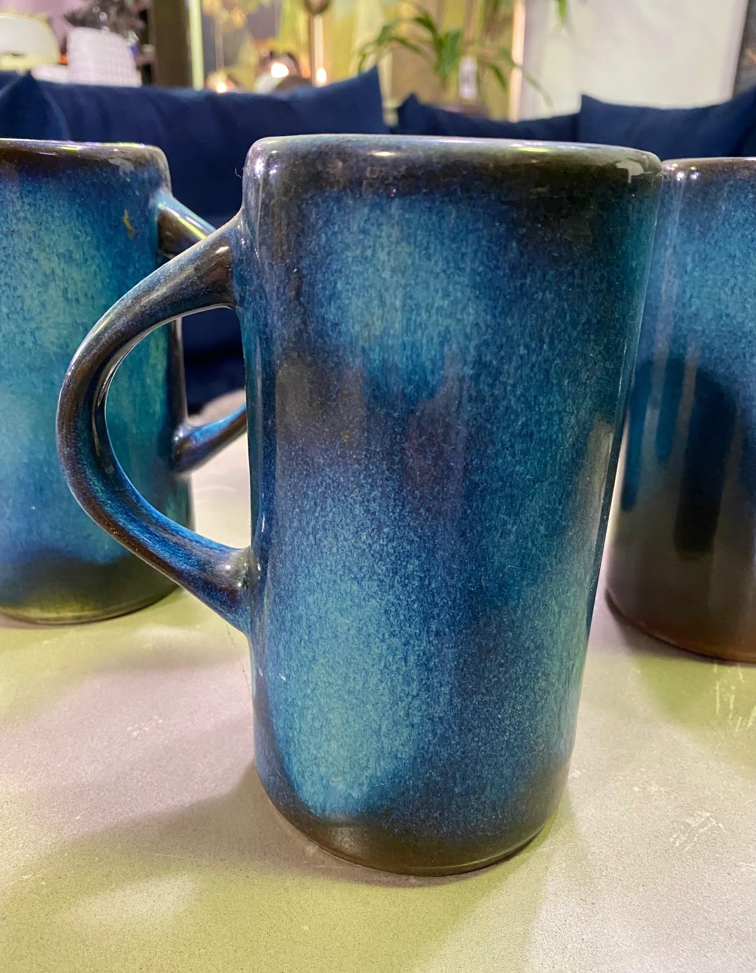 American Harding Black Texas Artist Signed Mid-Century Modern Studio Pottery Mugs Cups