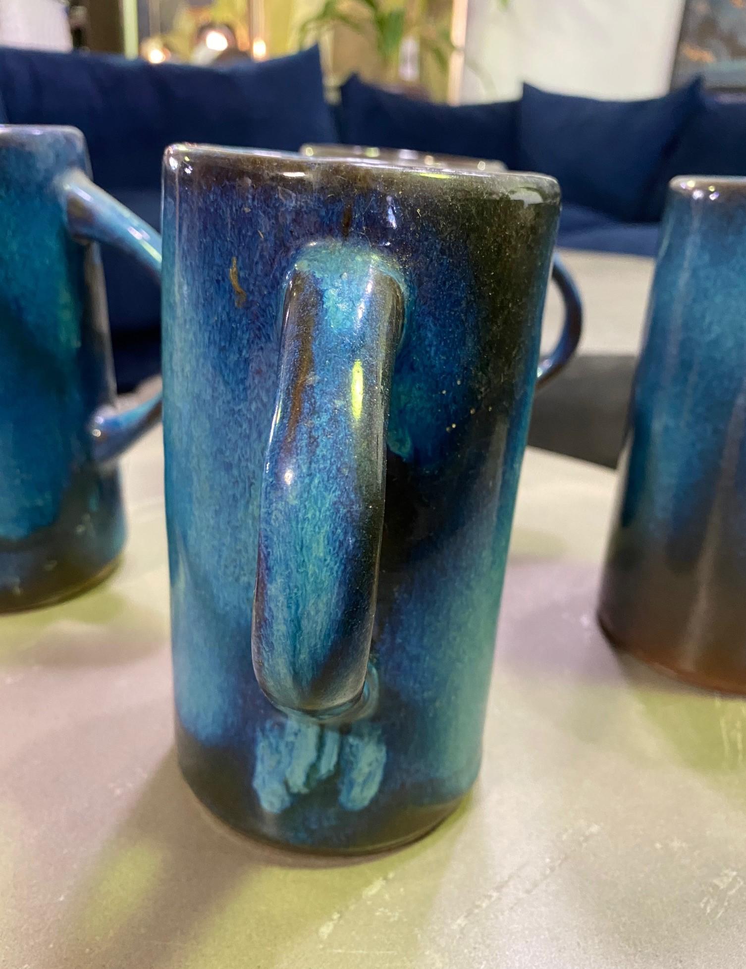 Harding Black Texas Artist Signed Mid-Century Modern Studio Pottery Mugs Cups In Good Condition In Studio City, CA