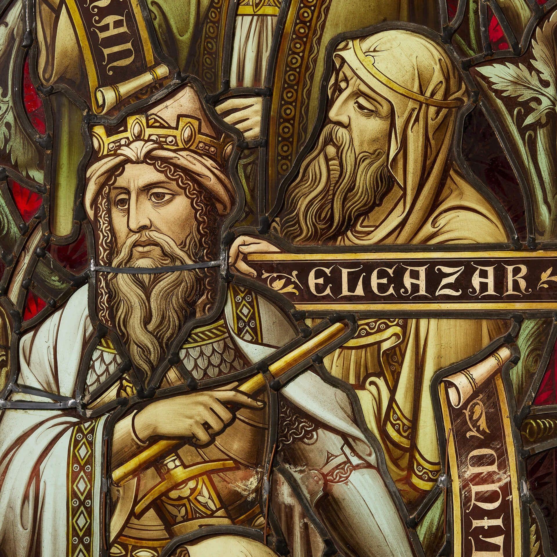 Hardman & Co Antique Stained glass Panel of 5 Biblical Kings en Bastante bueno estado para la venta en Wormelow, Herefordshire