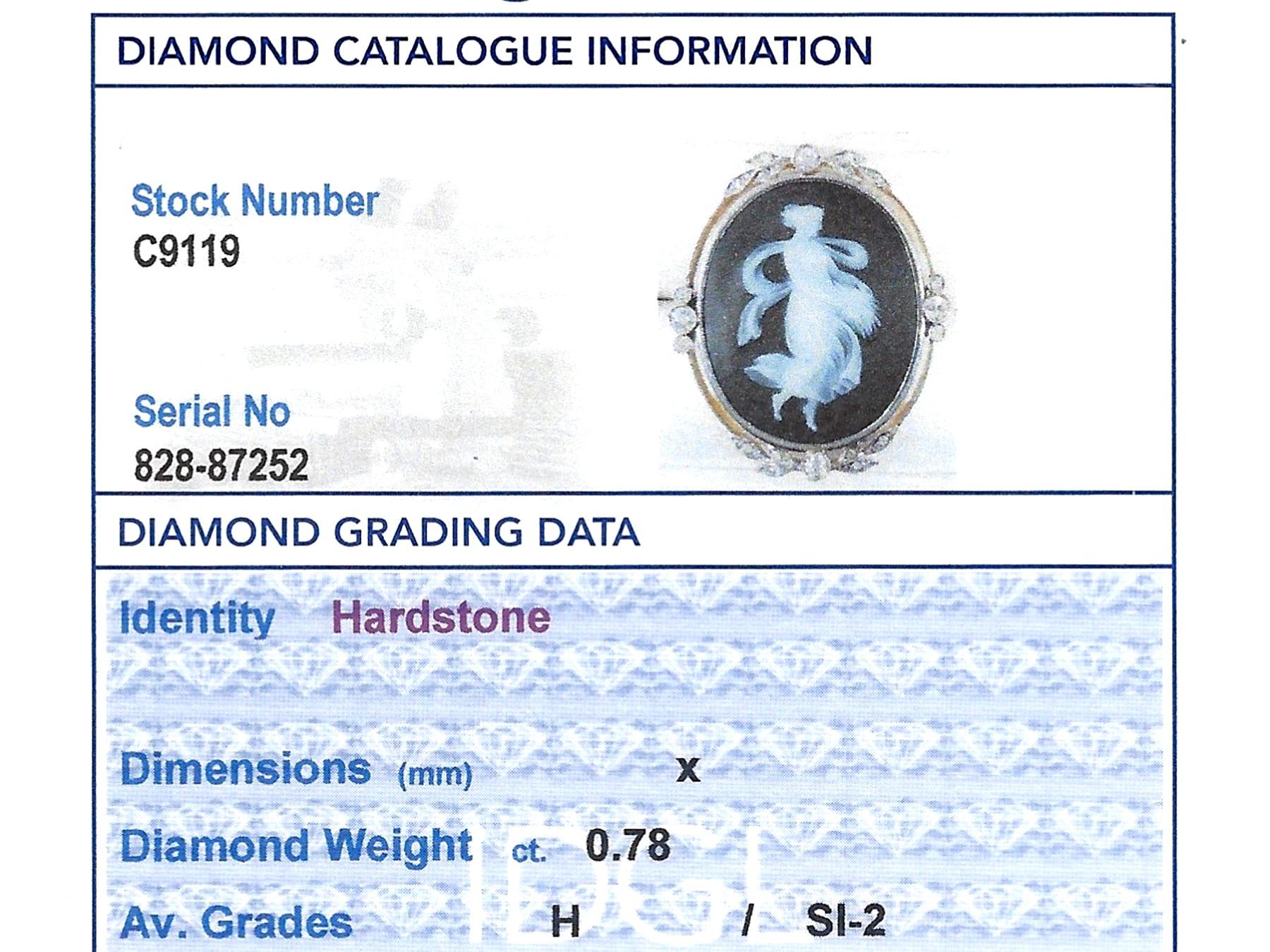Hardstone and 0.78 Carat Diamond, 18k Yellow Gold Black Cameo Brooch Circa 1880 For Sale 5