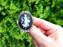 Hardstone and 0.78 Carat Diamond, 18k Yellow Gold Black Cameo Brooch Circa 1880