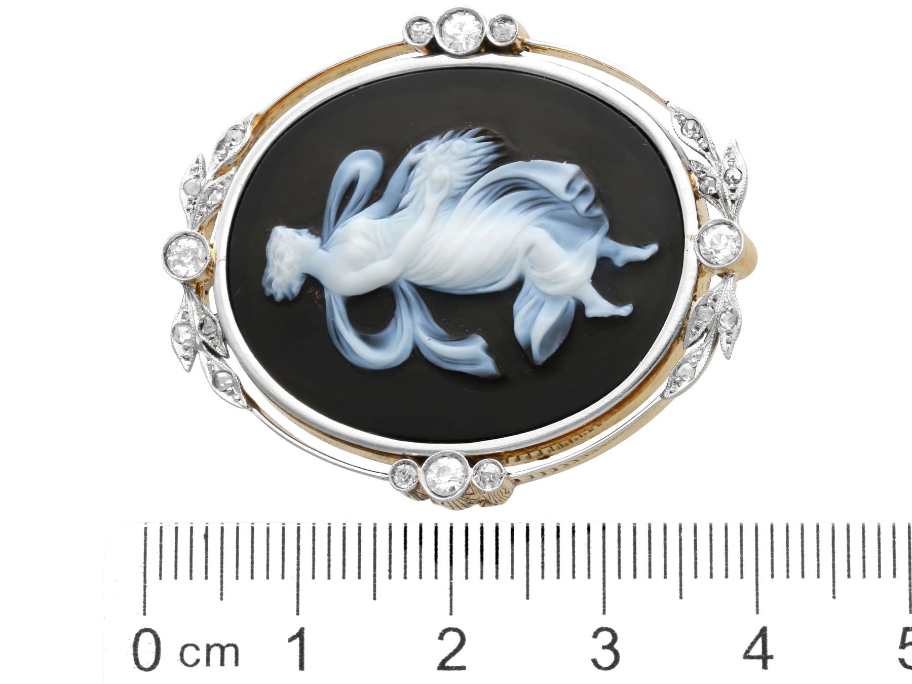 Hardstone and 0.78 Carat Diamond, 18k Yellow Gold Black Cameo Brooch Circa 1880 For Sale 4