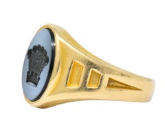 Hardstone and 18 Karat Gold Intaglio Crown Signet Ring
