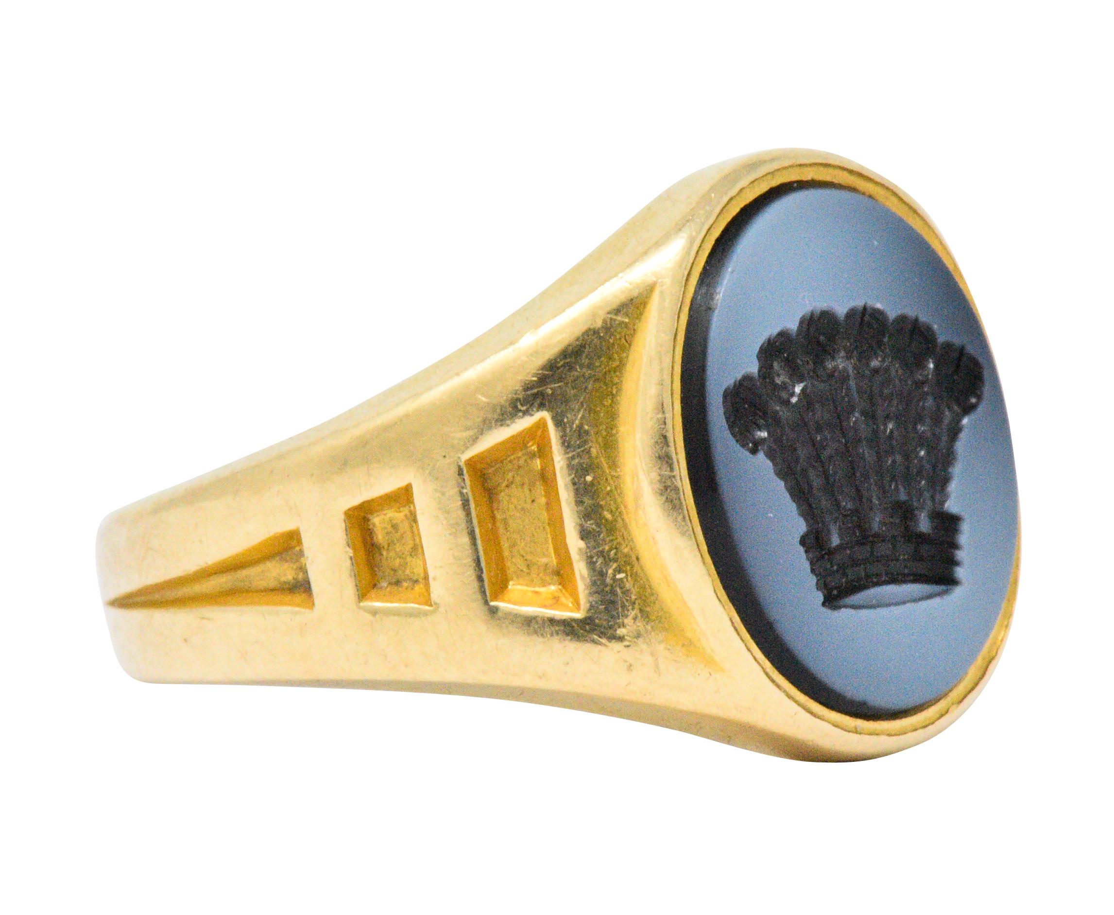 Retro Hardstone and 18 Karat Gold Intaglio Crown Signet Ring