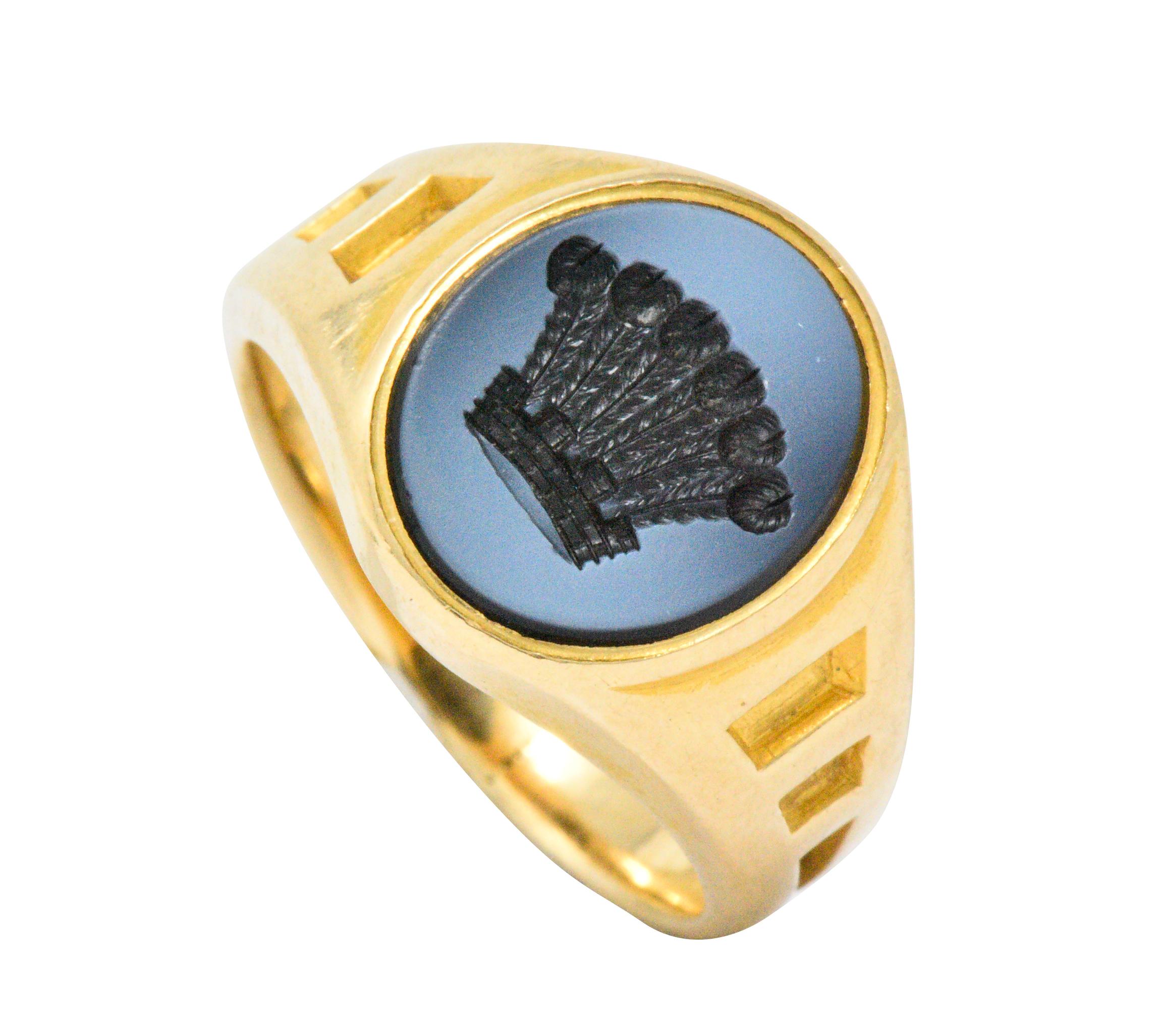 Hardstone and 18 Karat Gold Intaglio Crown Signet Ring 1