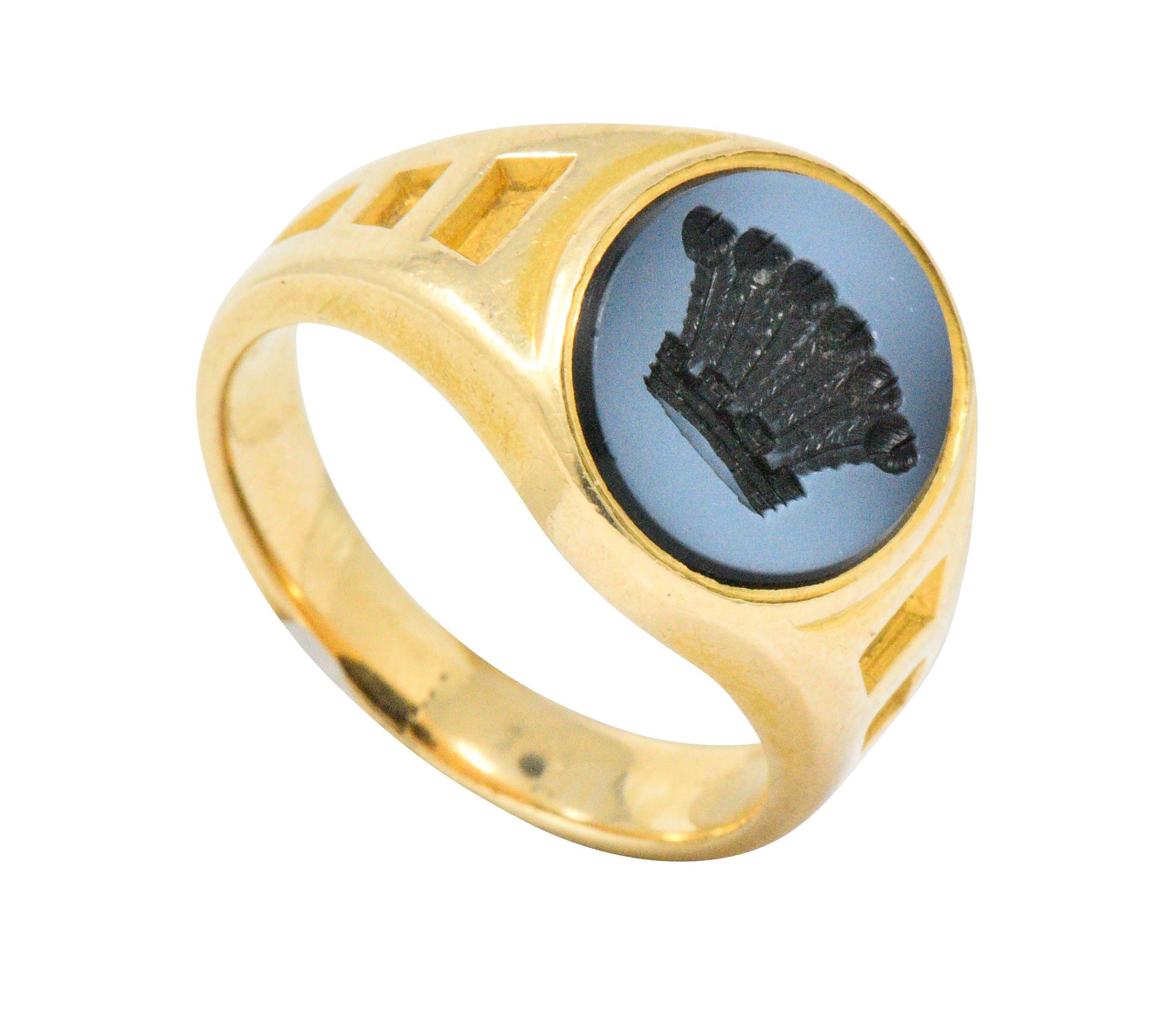 Hardstone and 18 Karat Gold Intaglio Crown Signet Ring 2