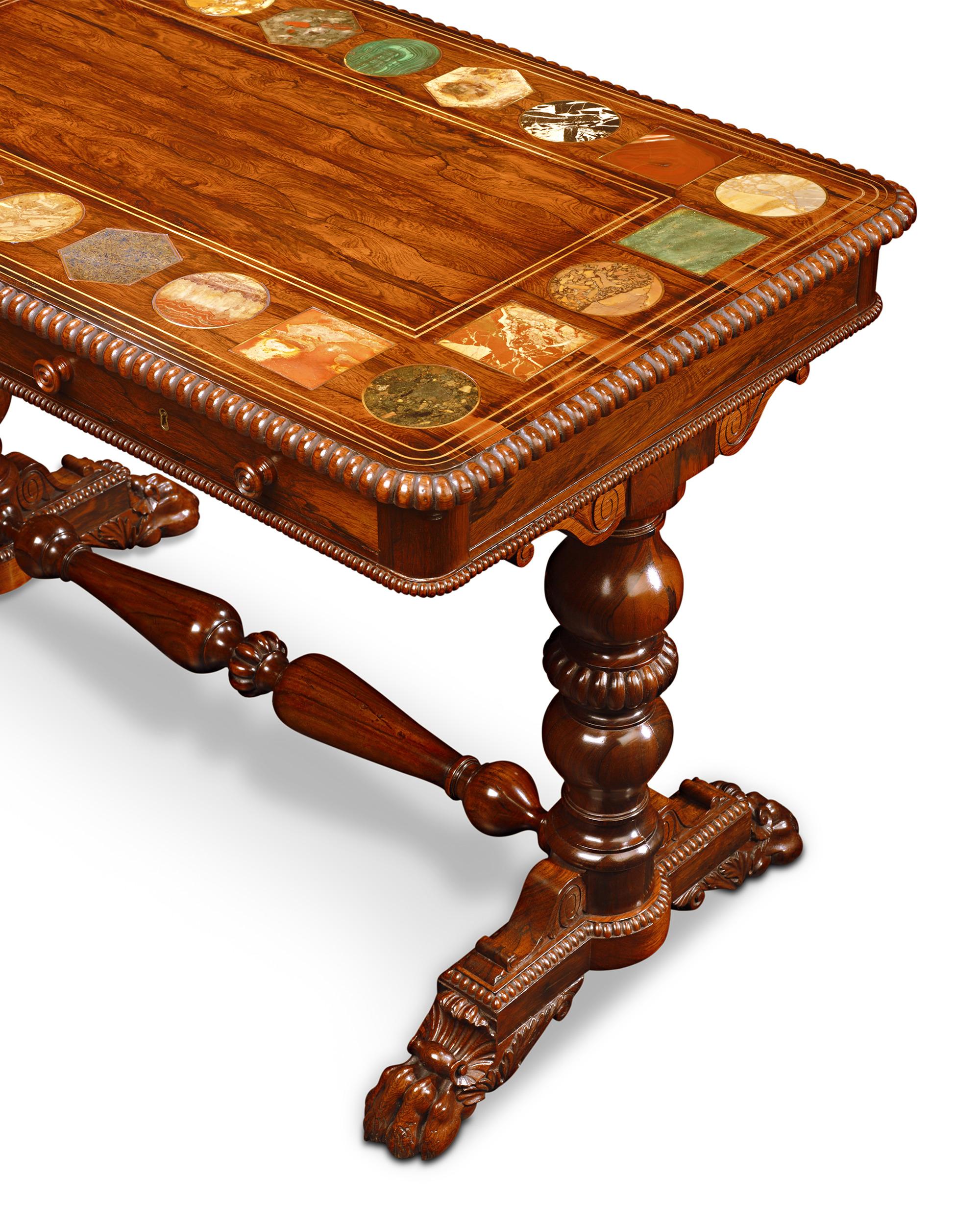 Regency Table centrale en pierre dure et bois de rose attribuée à Gillows en vente