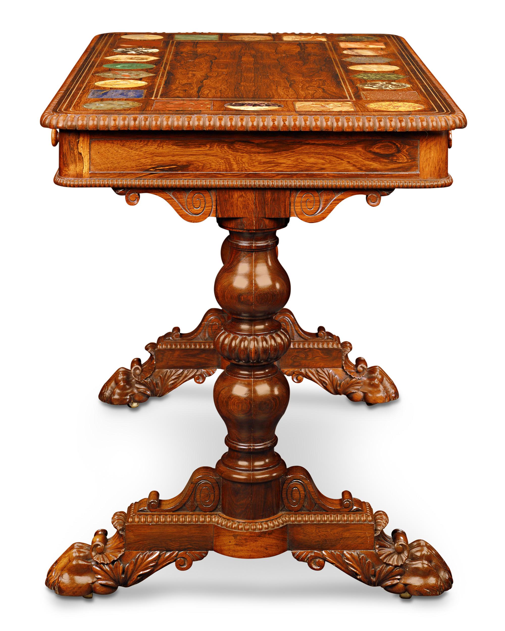 Table centrale en pierre dure et bois de rose attribuée à Gillows Excellent état - En vente à New Orleans, LA