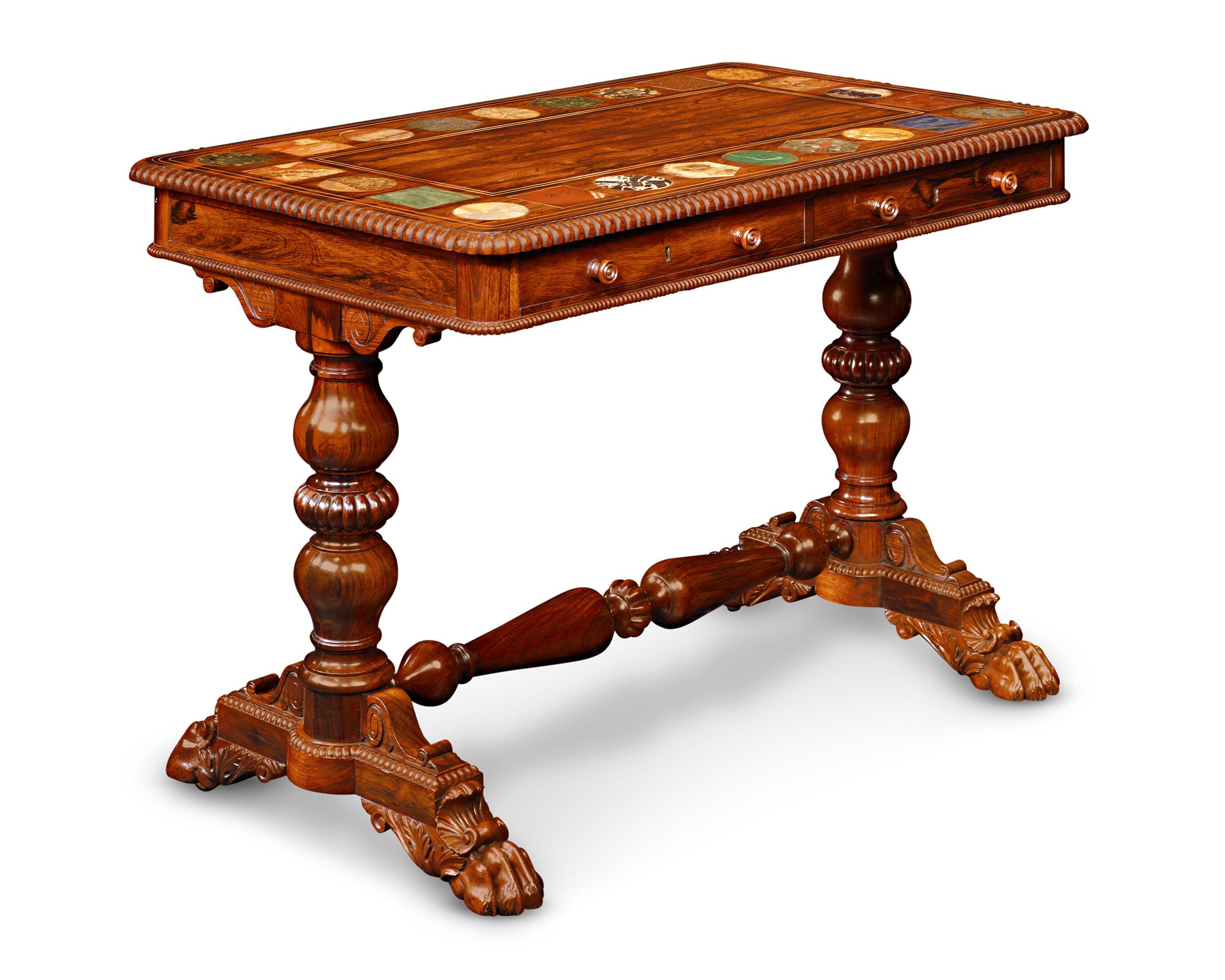 XIXe siècle Table centrale en pierre dure et bois de rose attribuée à Gillows en vente