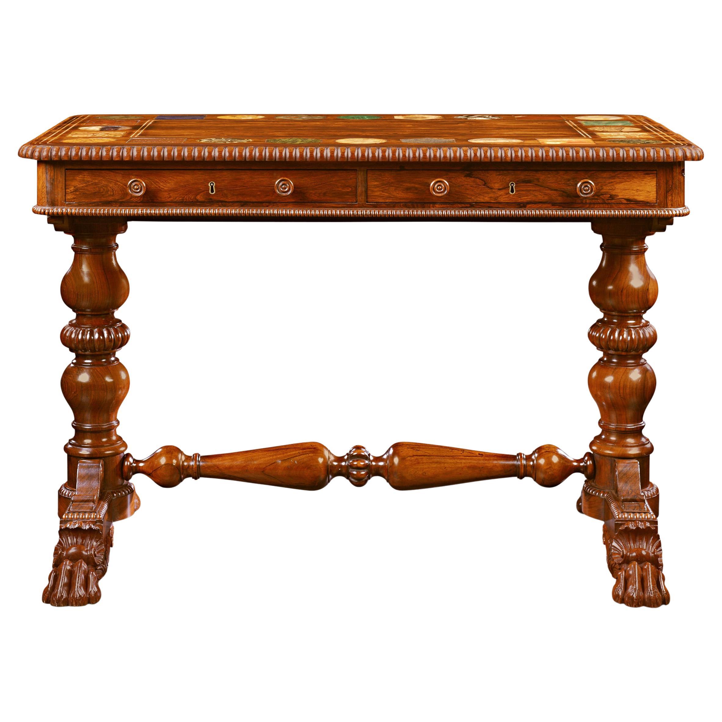 Table centrale en pierre dure et bois de rose attribuée à Gillows