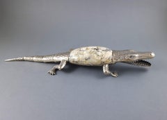 Hardstone and solid silver crocodile sculpture